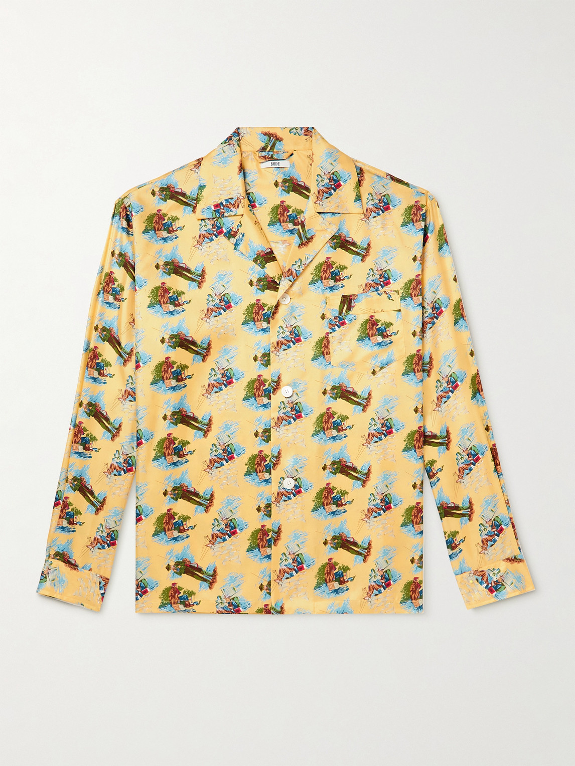 BODE – Camp-Collar Printed Silk-Satin Twill Shirt