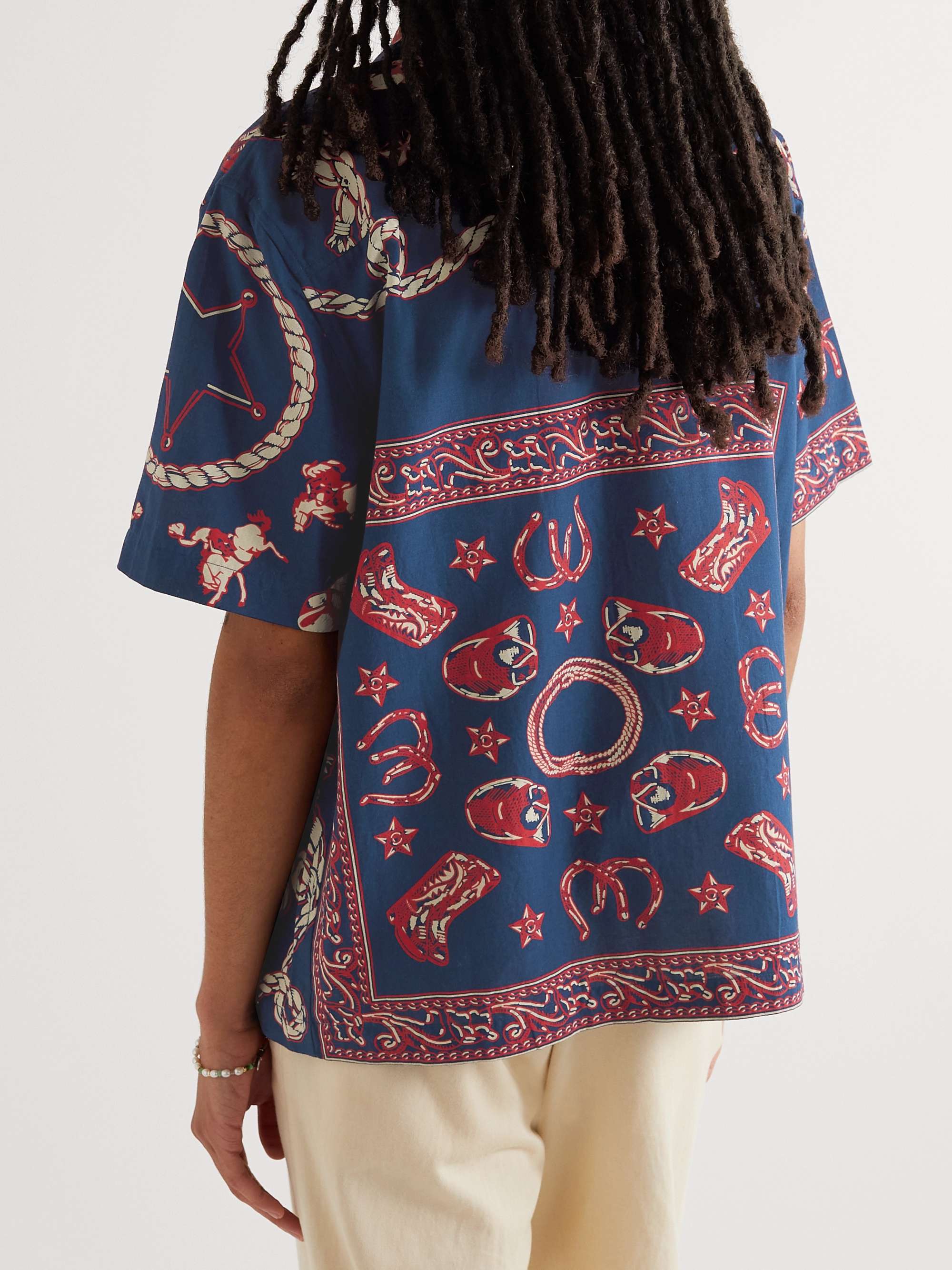 BODE Camp-Collar Printed Cotton-Voile Shirt
