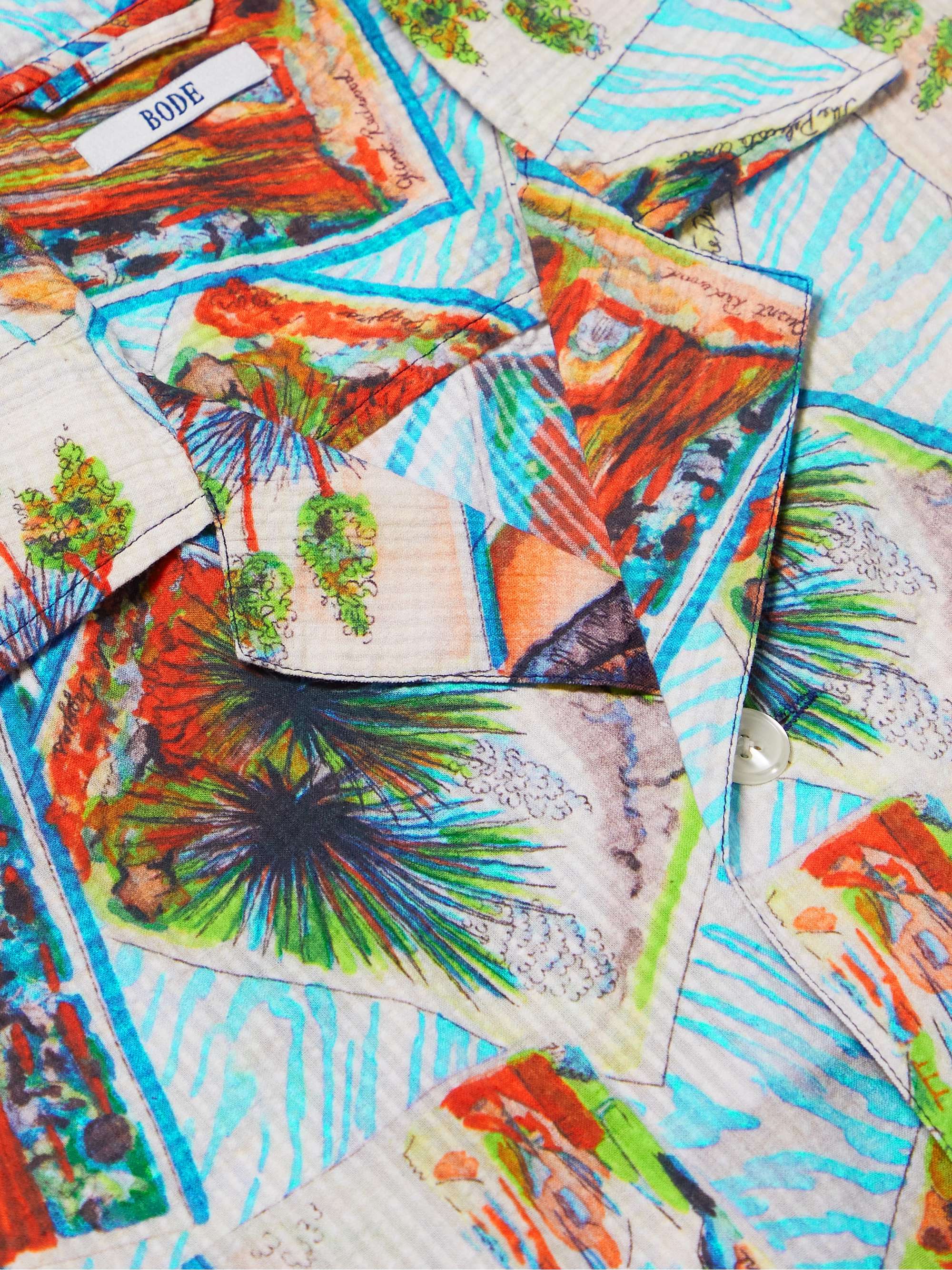 BODE Camp-Collar Printed Cotton-Seersucker Shirt