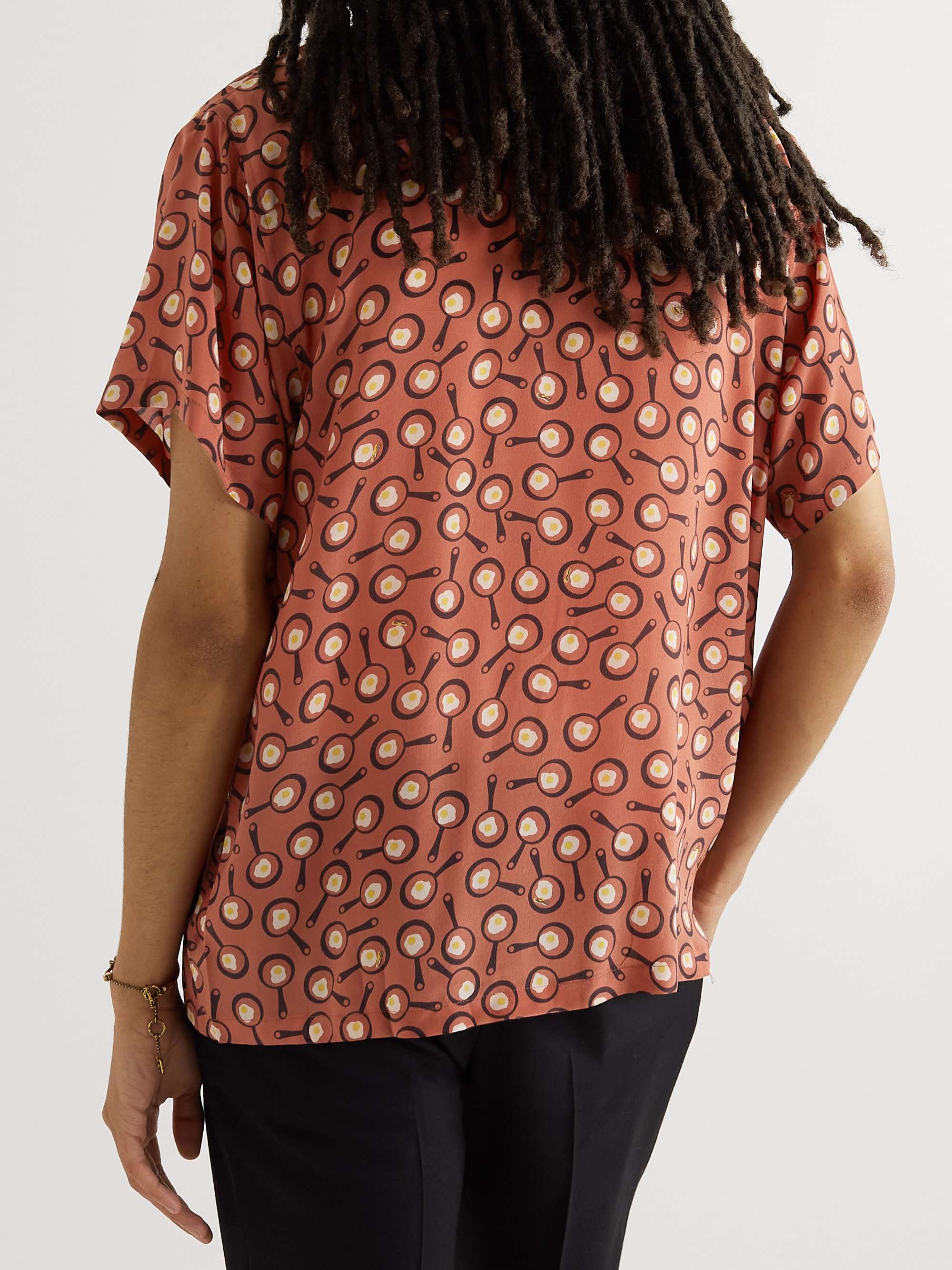 BODE Camp-Collar Printed Silk Crepe de Chine Shirt