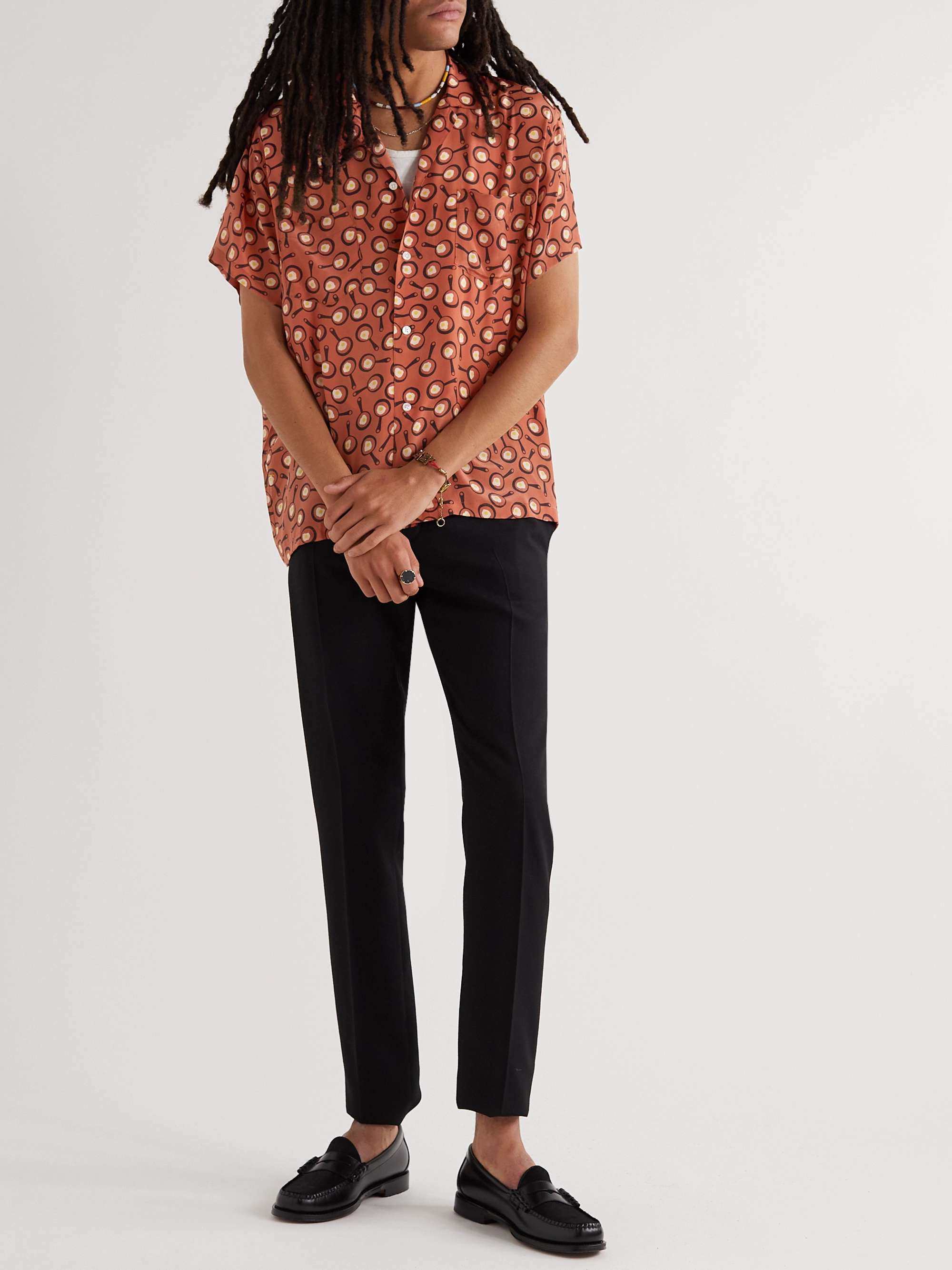 BODE Camp-Collar Printed Silk Crepe de Chine Shirt