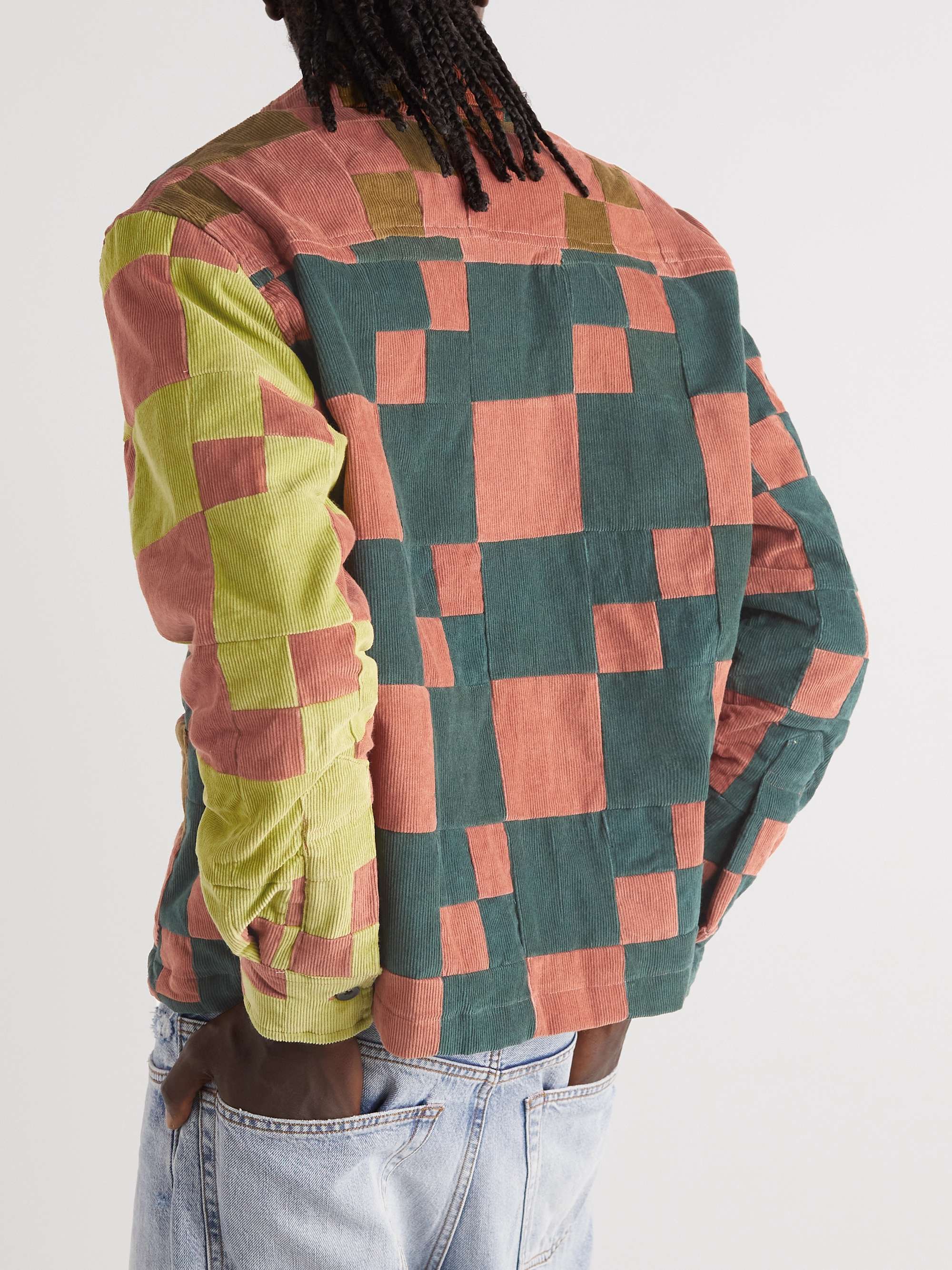 BODE Camp-Collar Patchwork Cotton-Corduroy Overshirt