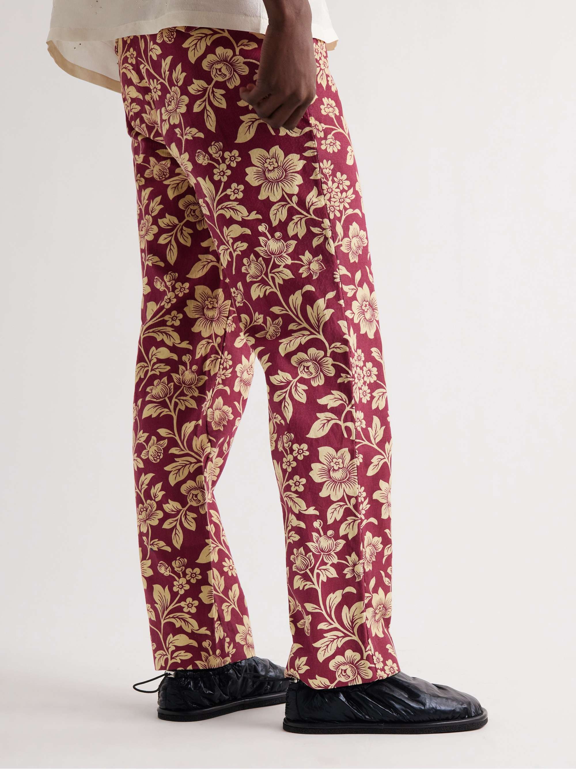 BODE Straight-Leg Floral-Print Cotton-Corduroy Trousers