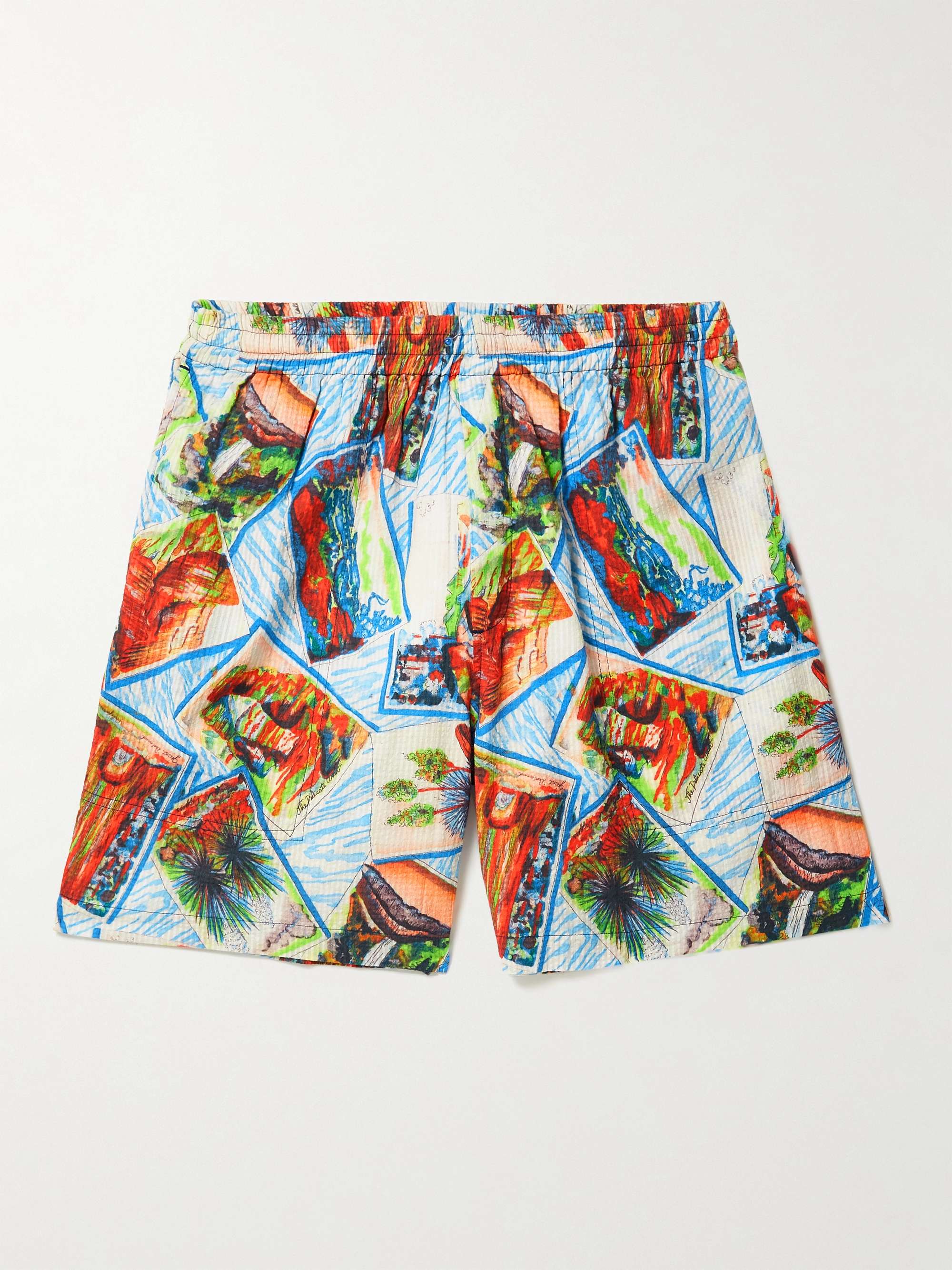 BODE Wide-Leg Printed Cotton-Seersucker Shorts for Men | MR PORTER