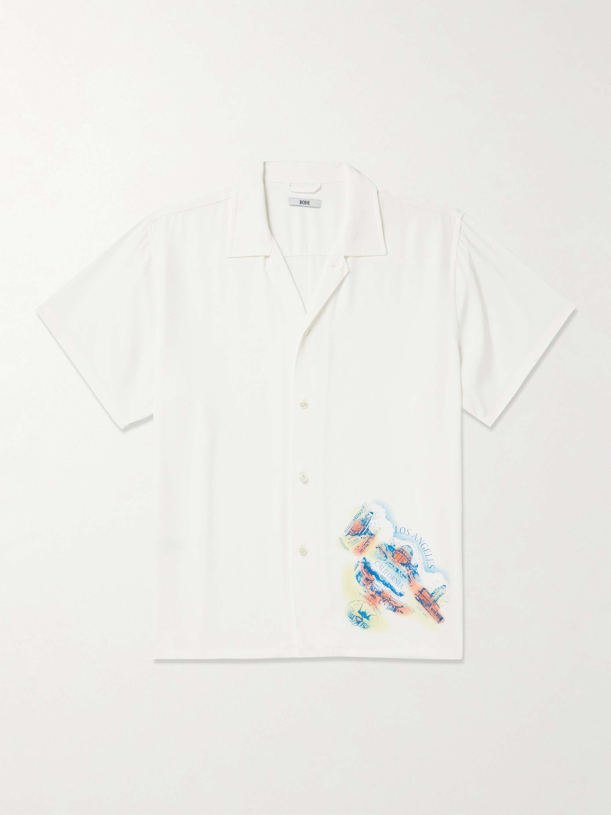 BODE Camp-Collar Printed Silk Crepe de Chine Shirt