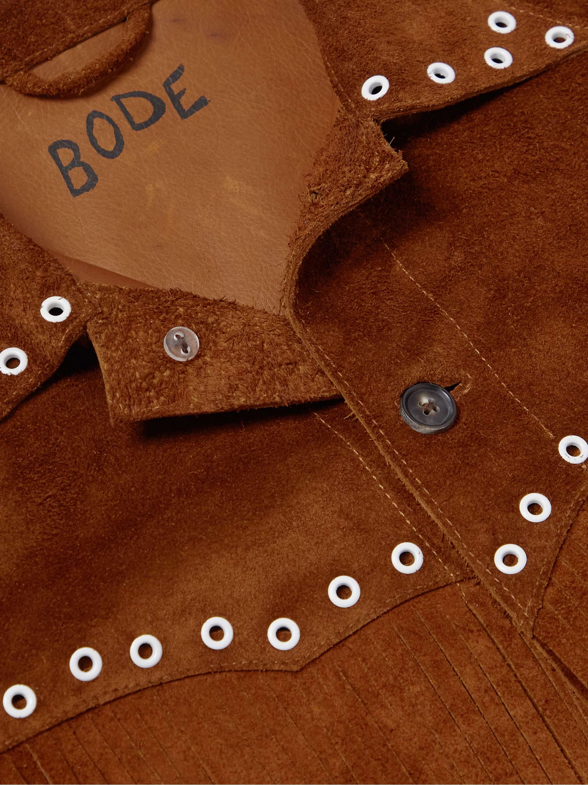 BODE Embellished Fringed Brushed-Suede Jacket