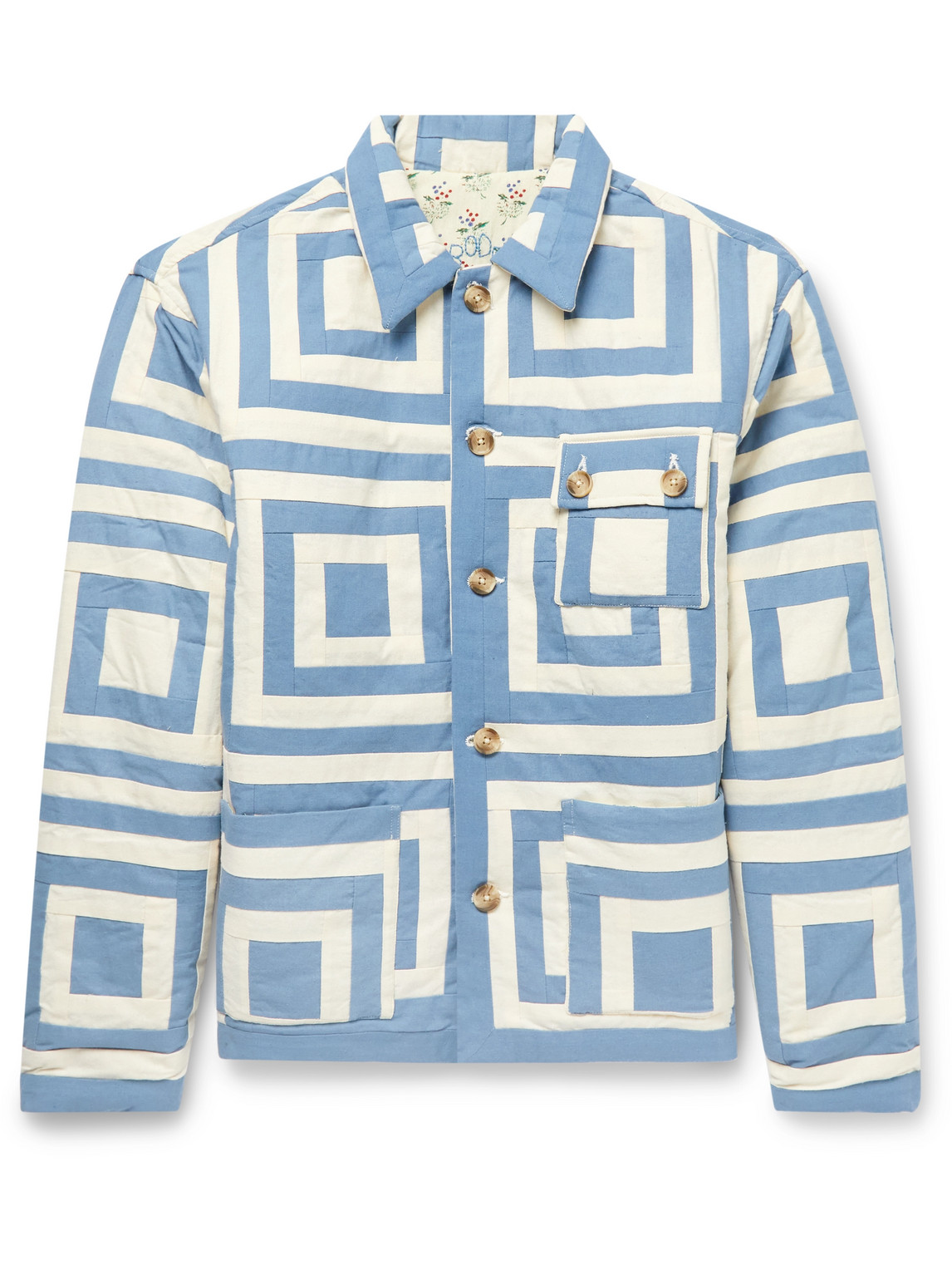 Bode White House Steps Reversible Quilted Printed Cotton Jacket In Blue