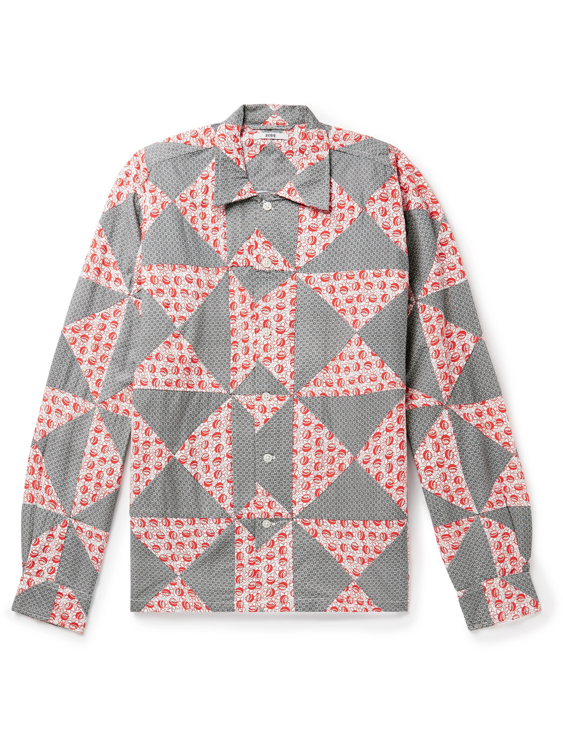 Bode Deco Puzzle Patchwork Printed Cotton-poplin Shirt In Red