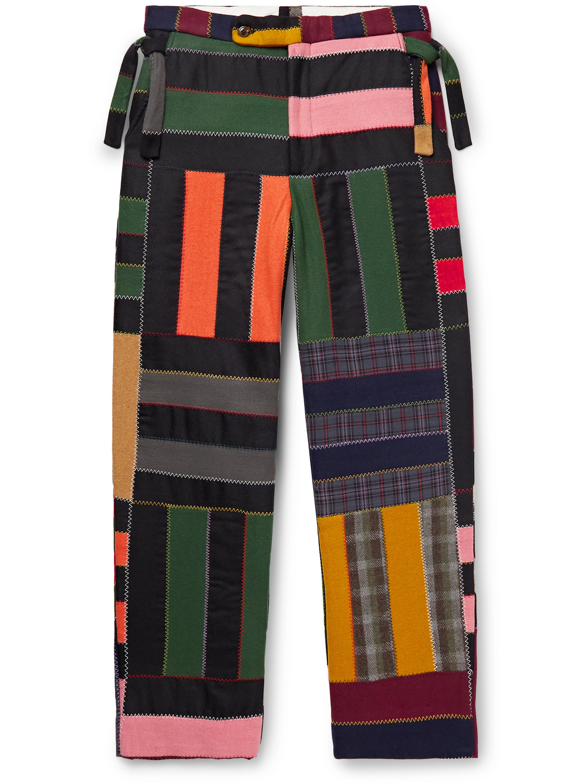 Straight-Leg Patchwork Checked Wool-Blend Trousers