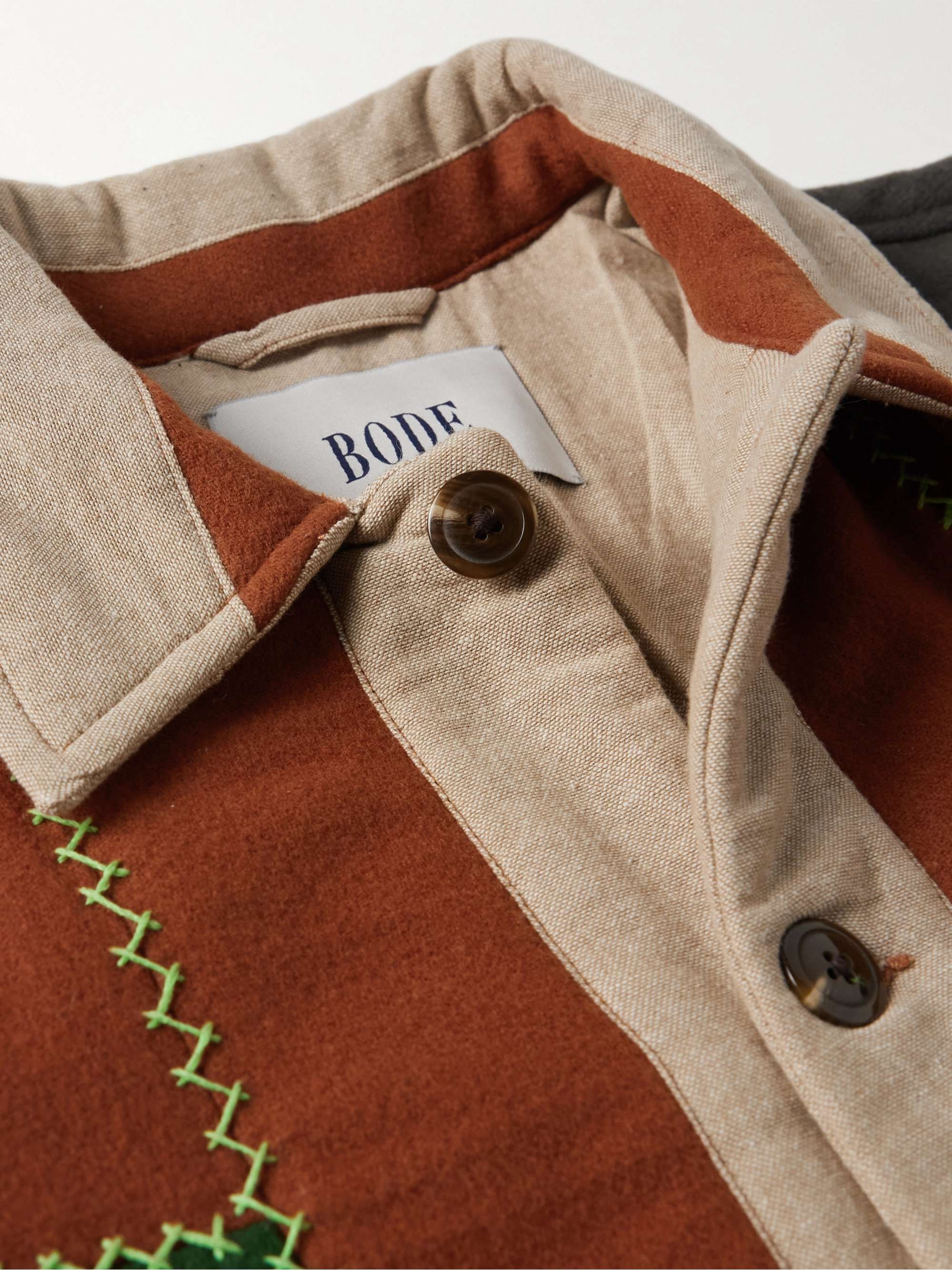 BODE Embroidered Patchwork Wool-Blend Jacket