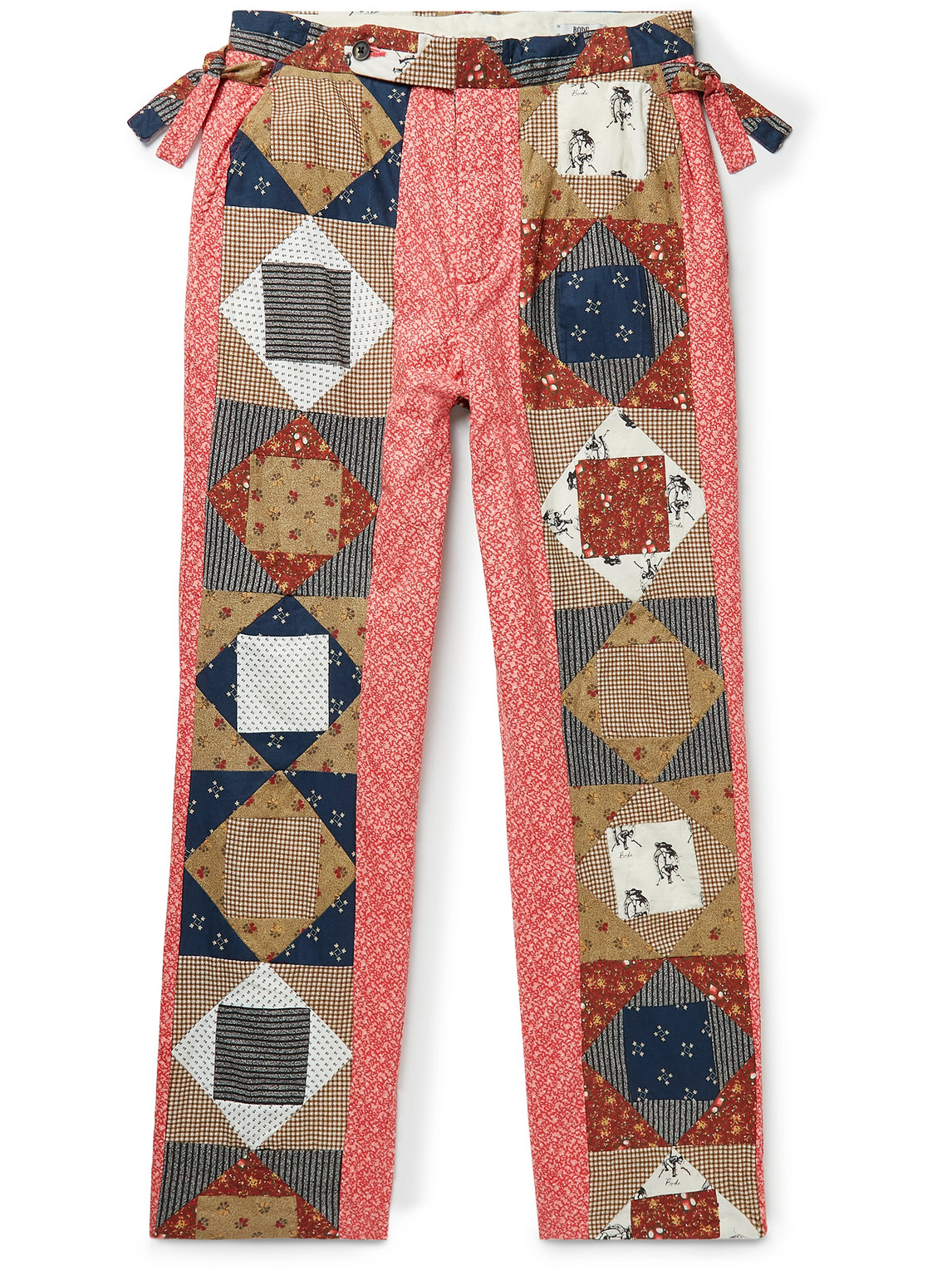 Bode Straight-leg Patchwork Printed Cotton Trousers In Red