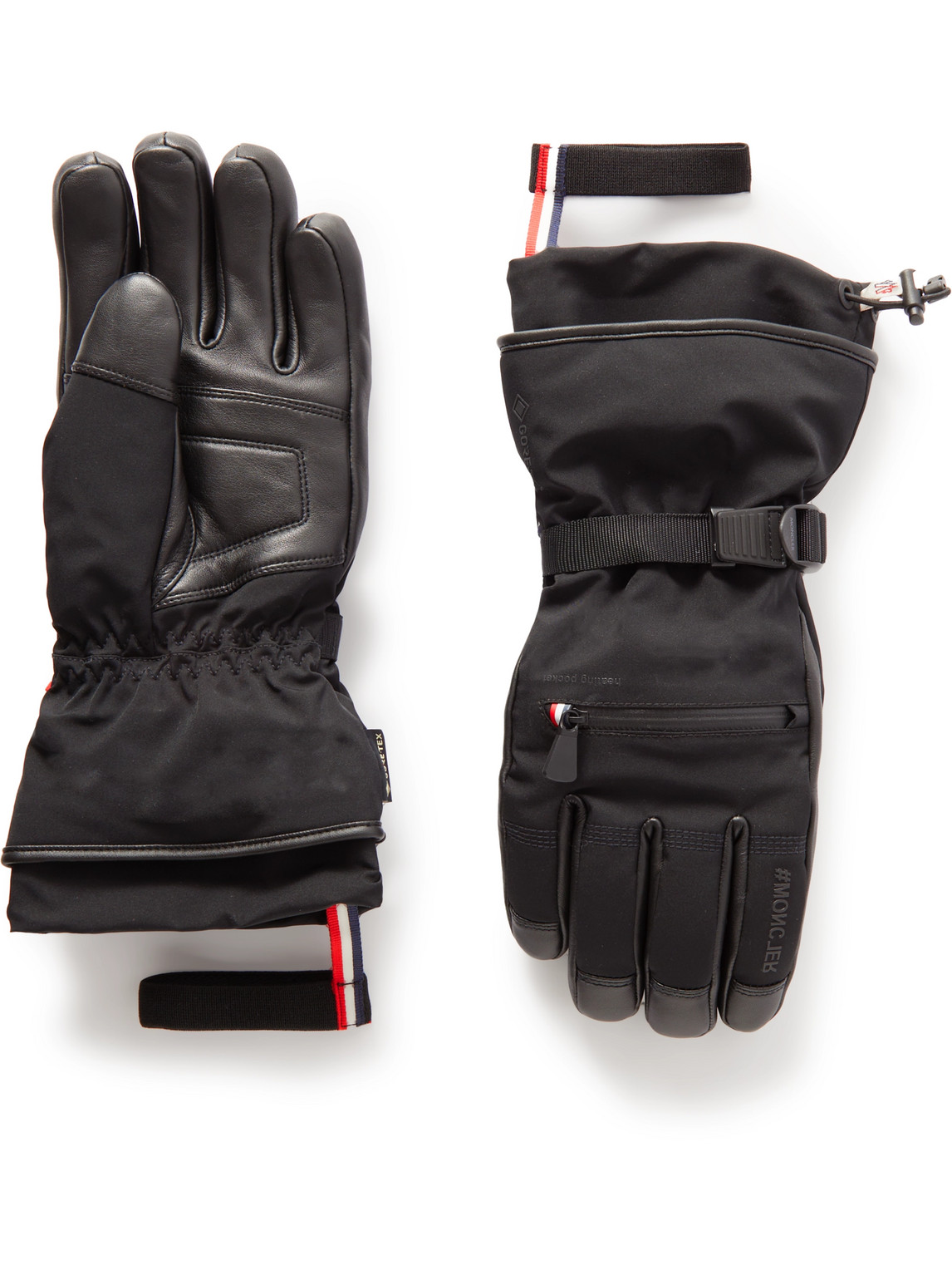 Moncler Logo-appliquéd Leather-trimmed Ski Gloves In Black