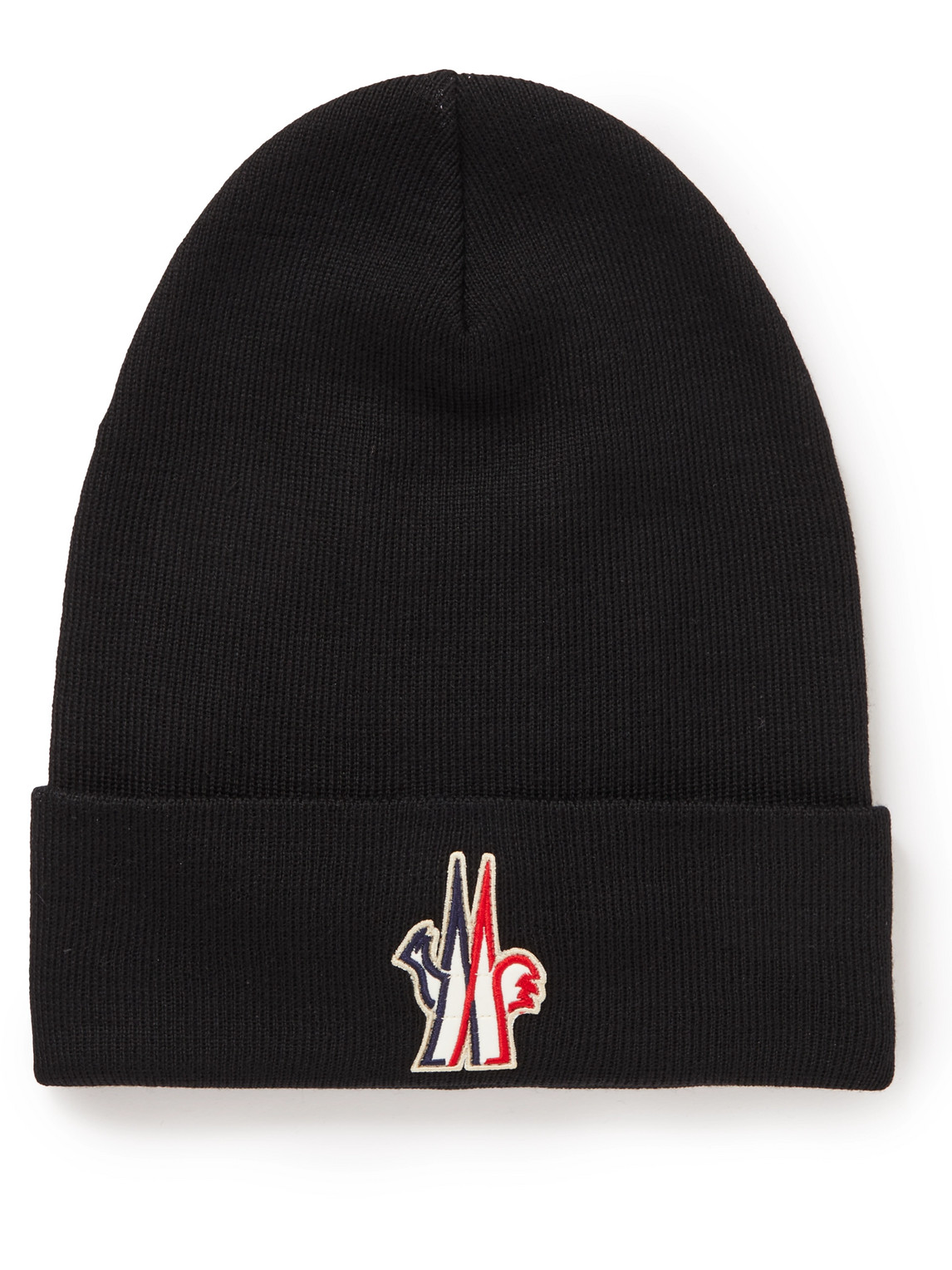 Moncler Embroidered Logo Rib Wool Beanie In Black