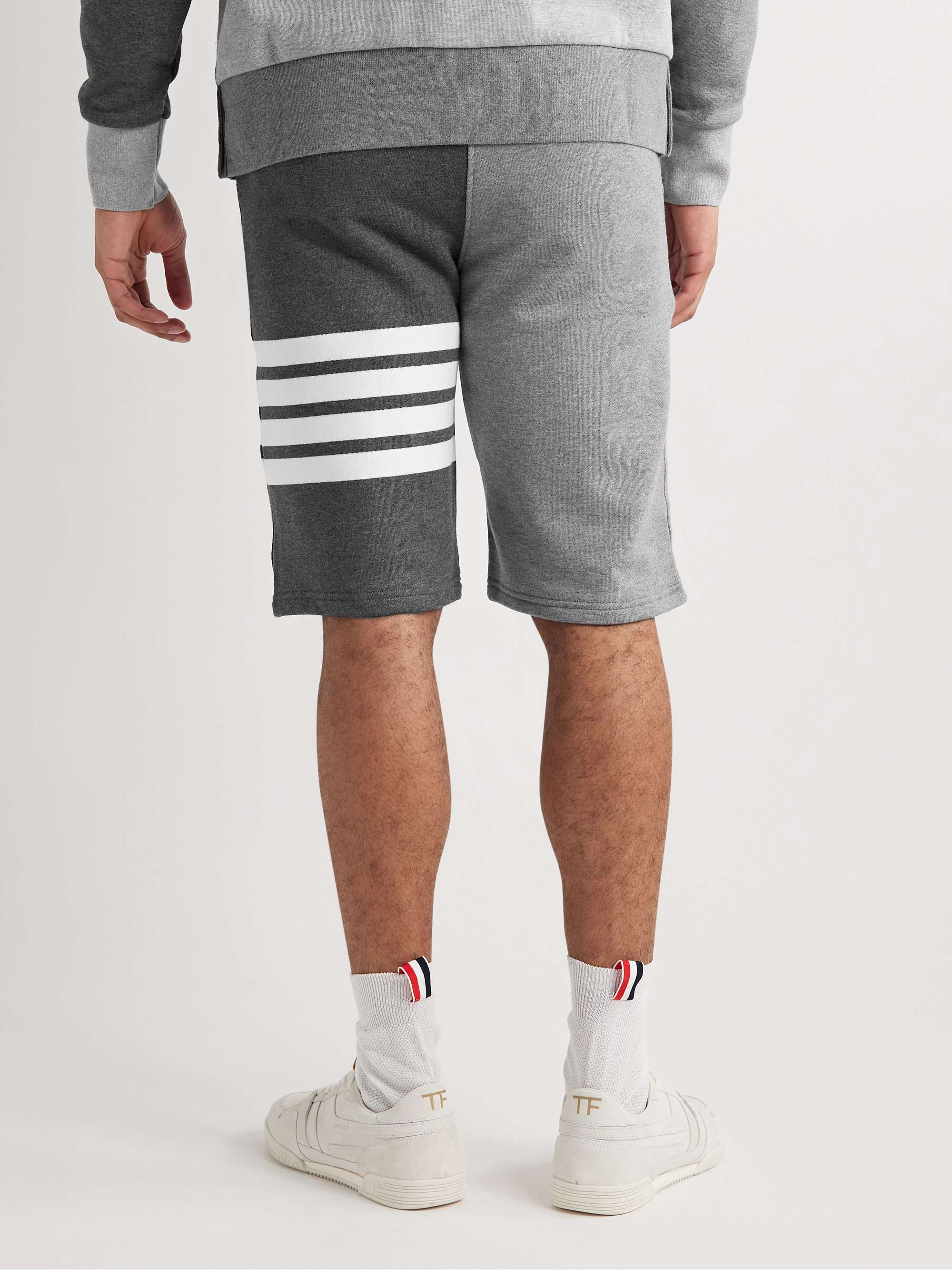 THOM BROWNE Straight-Leg Striped Cotton-Jersey Drawstring Shorts