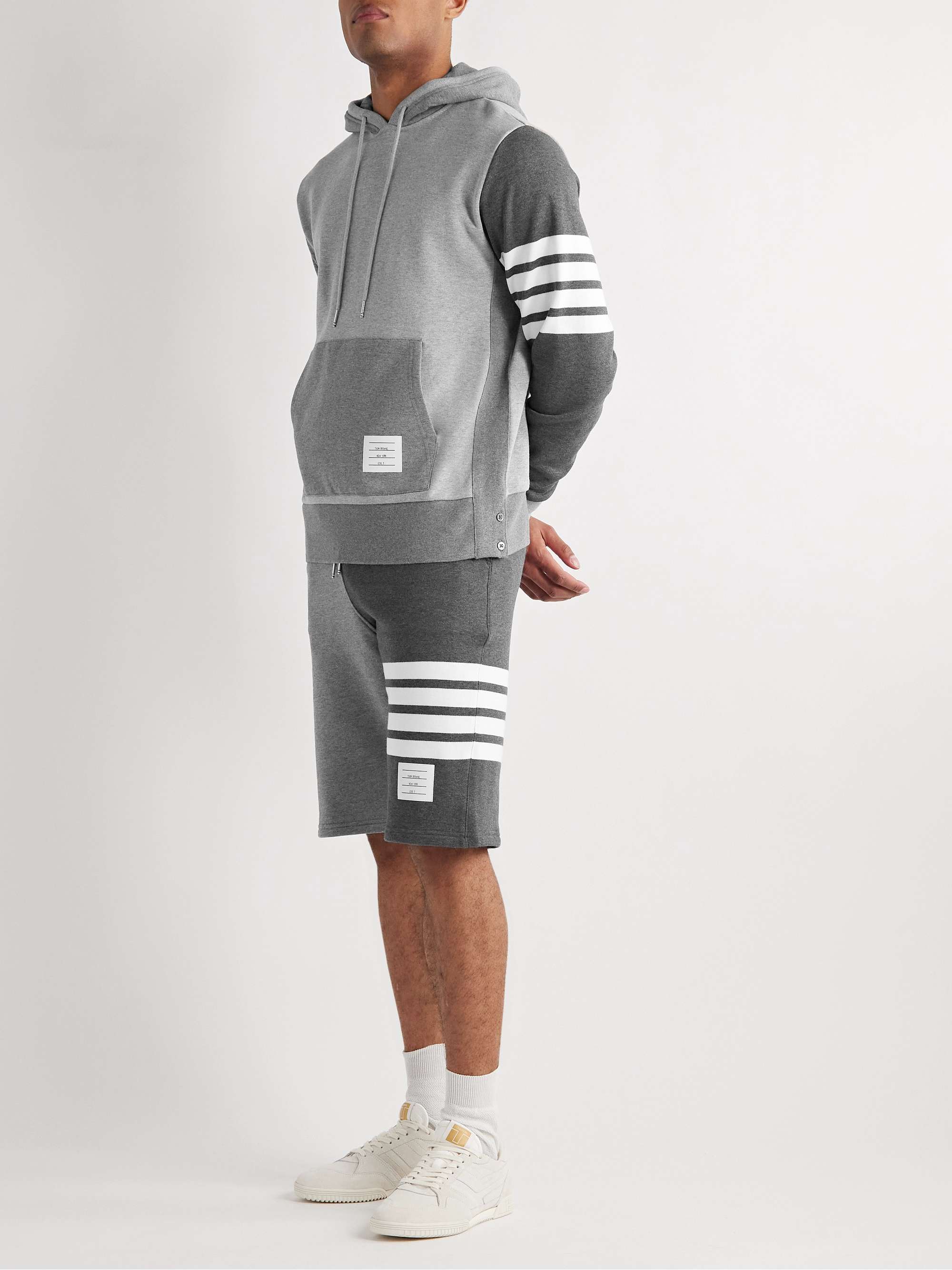 THOM BROWNE Straight-Leg Striped Cotton-Jersey Drawstring Shorts