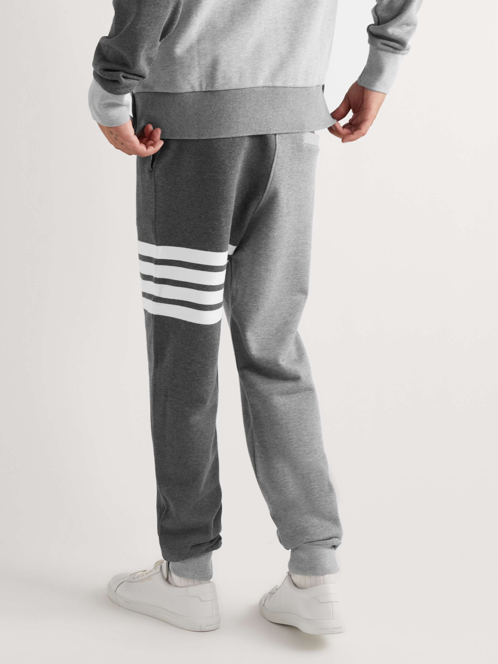 THOM BROWNE Tapered Colour-Block Striped Cotton-Jersey Sweatpants