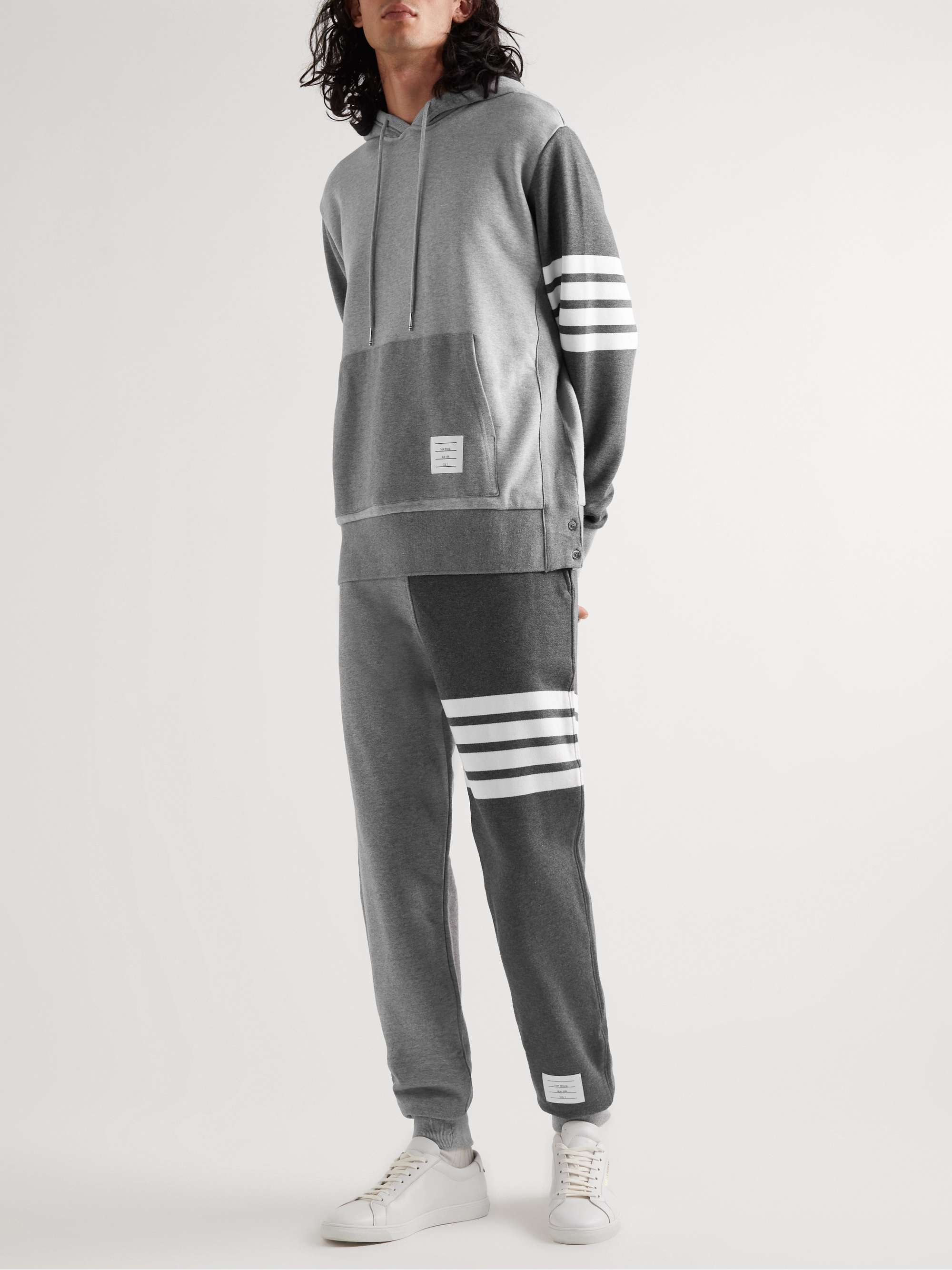 THOM BROWNE Tapered Colour-Block Striped Cotton-Jersey Sweatpants