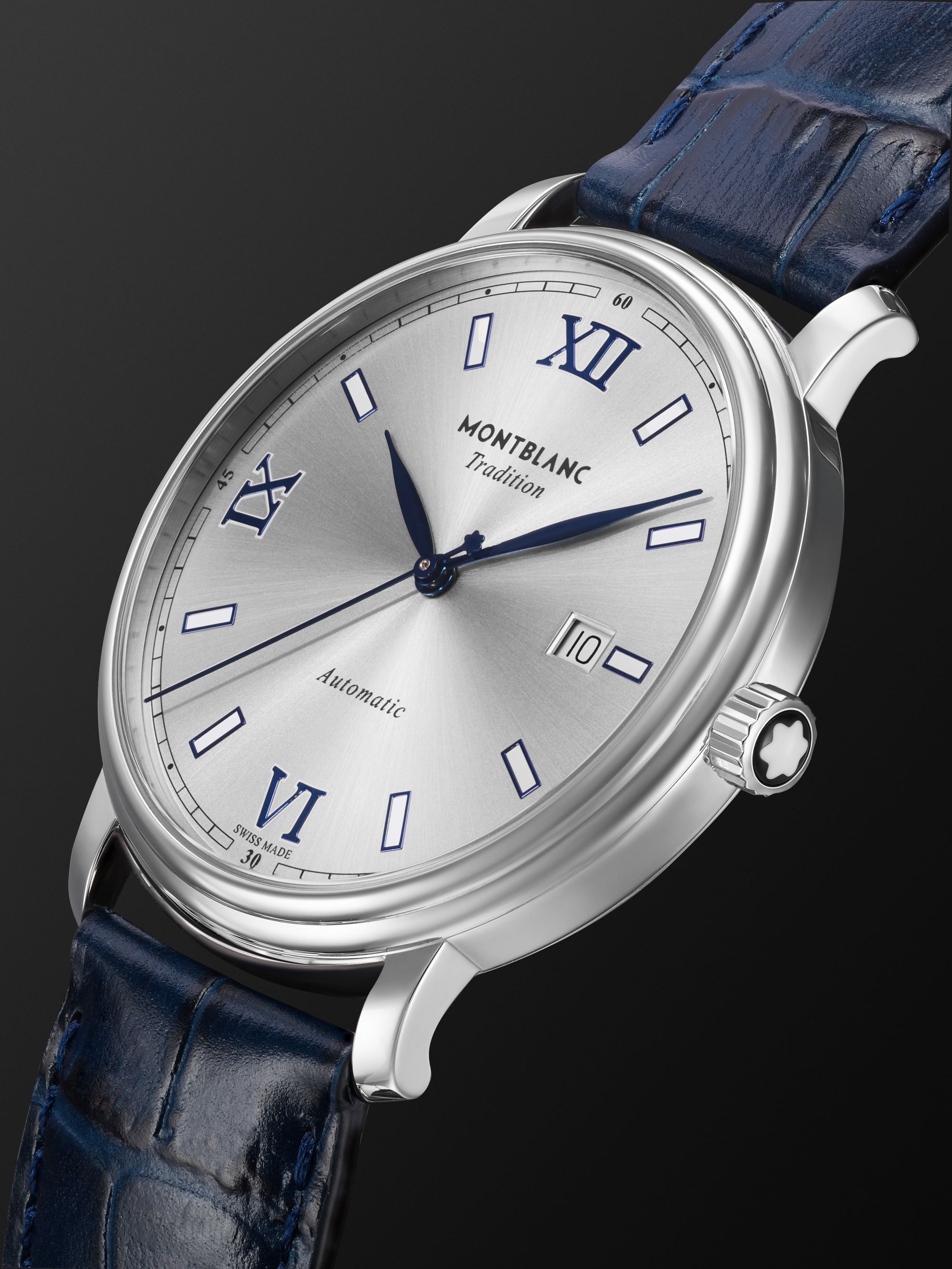 MONTBLANC Tradition Date Automatic 40mm Stainless Steel and Croc-Effect Leather Watch, Ref. No. 129285