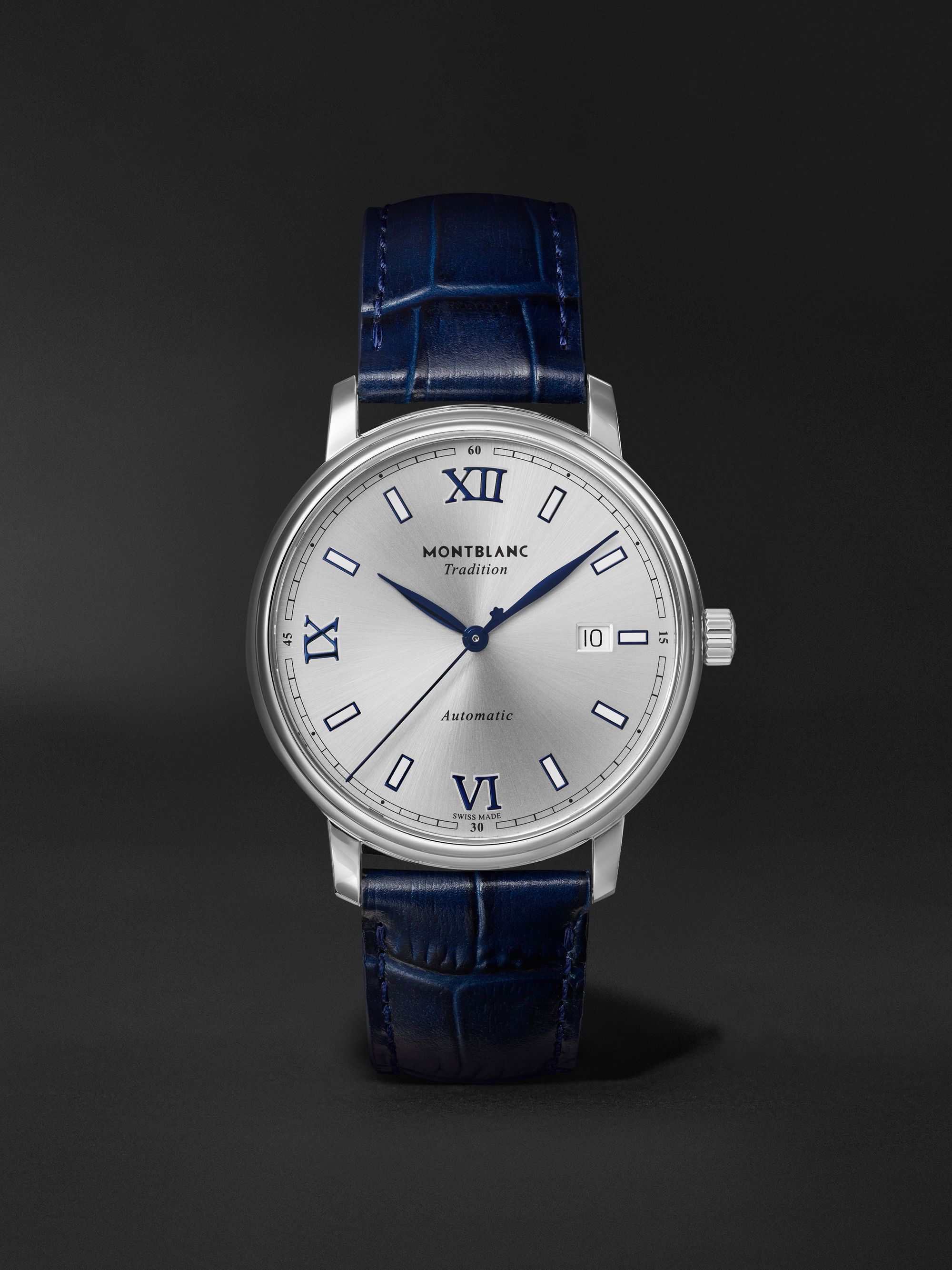 MONTBLANC Tradition Date Automatic 40mm Stainless Steel and Croc-Effect Leather Watch, Ref. No. 129285