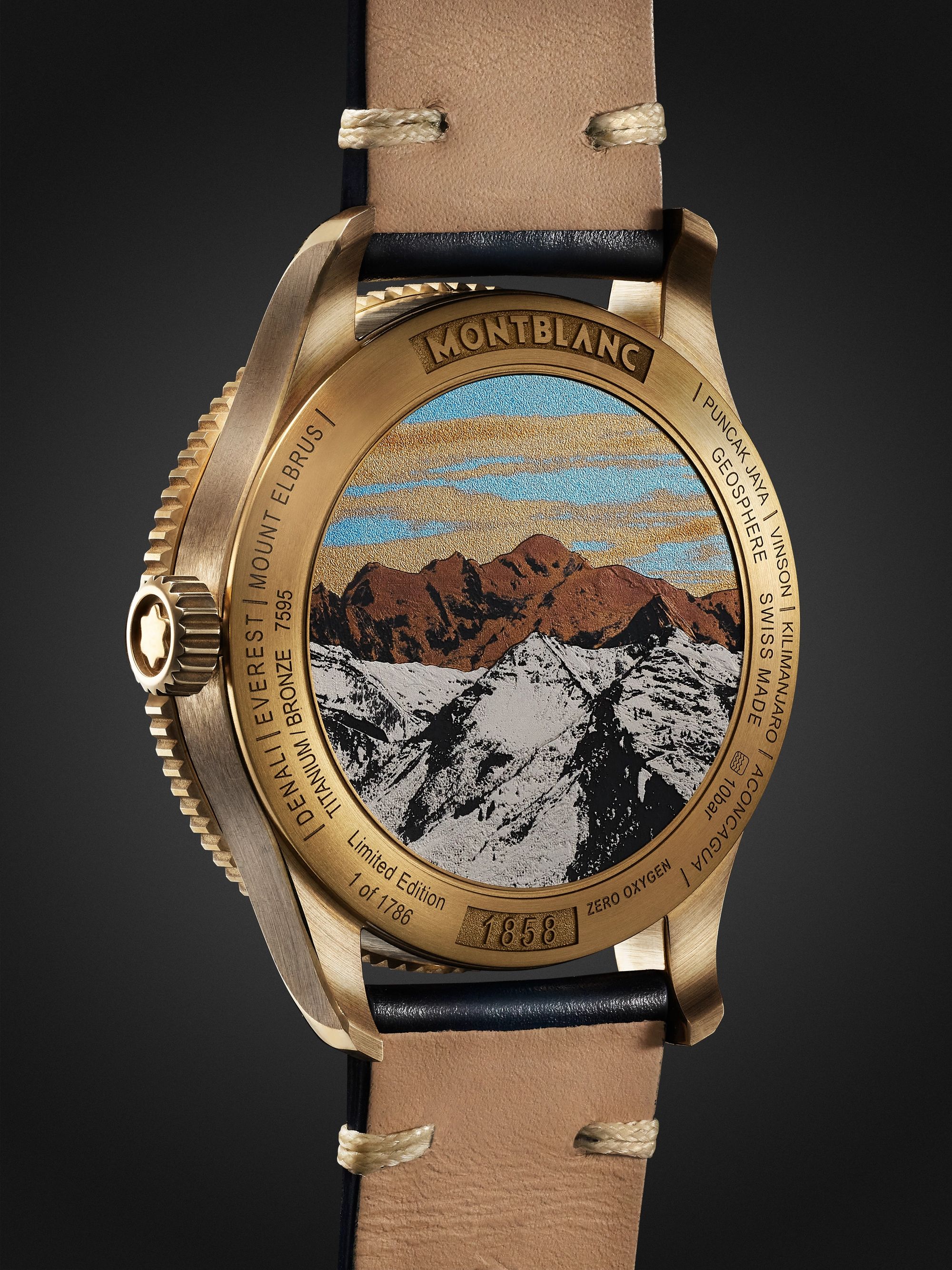 MONTBLANC 1858 Geosphere 0 Oxygen Limited Edition Automatic GMT 42mm Bronze, Ceramic and Leather Watch, Ref. No. 129415