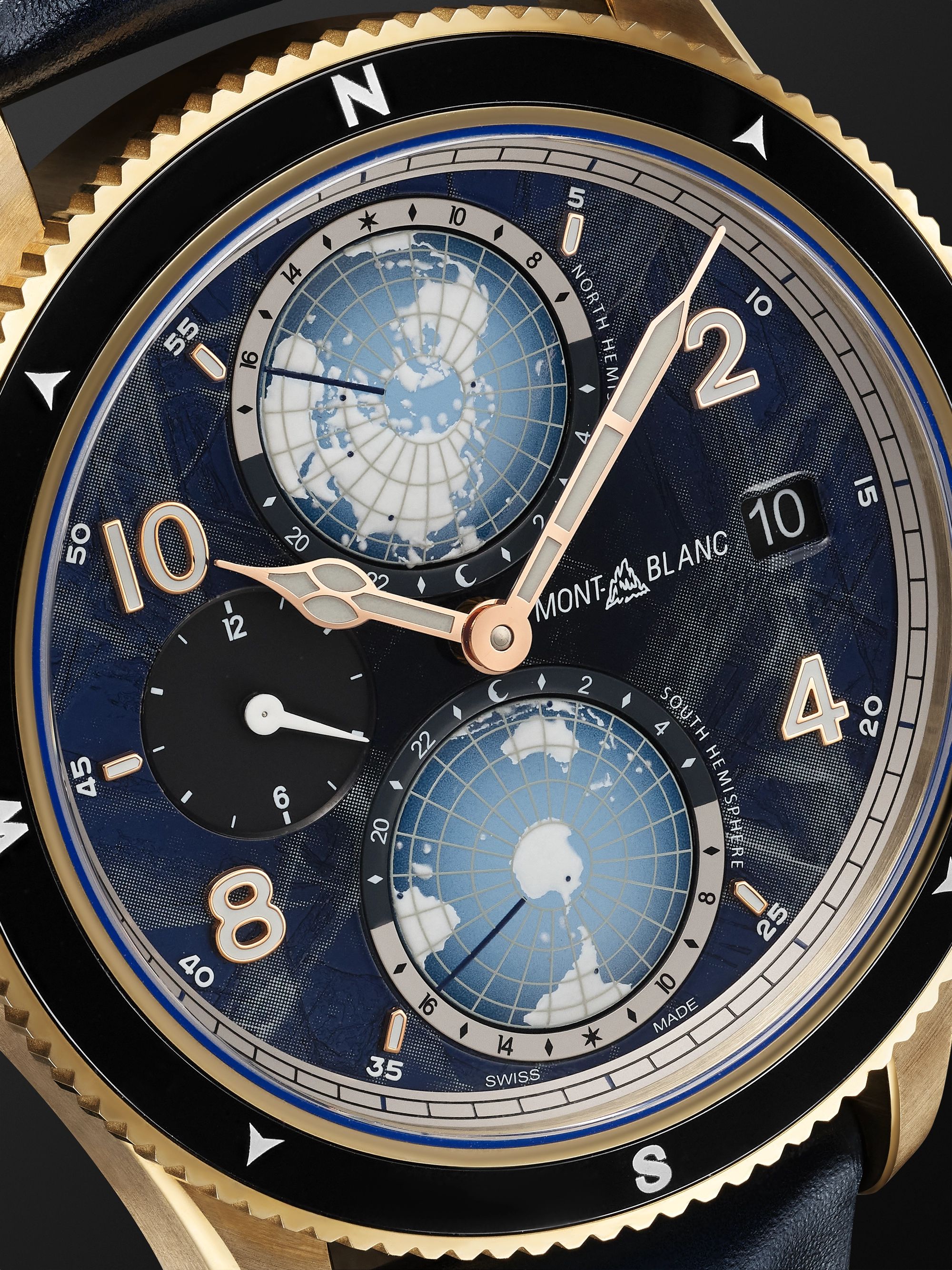 MONTBLANC 1858 Geosphere 0 Oxygen Limited Edition Automatic GMT 42mm Bronze, Ceramic and Leather Watch, Ref. No. 129415