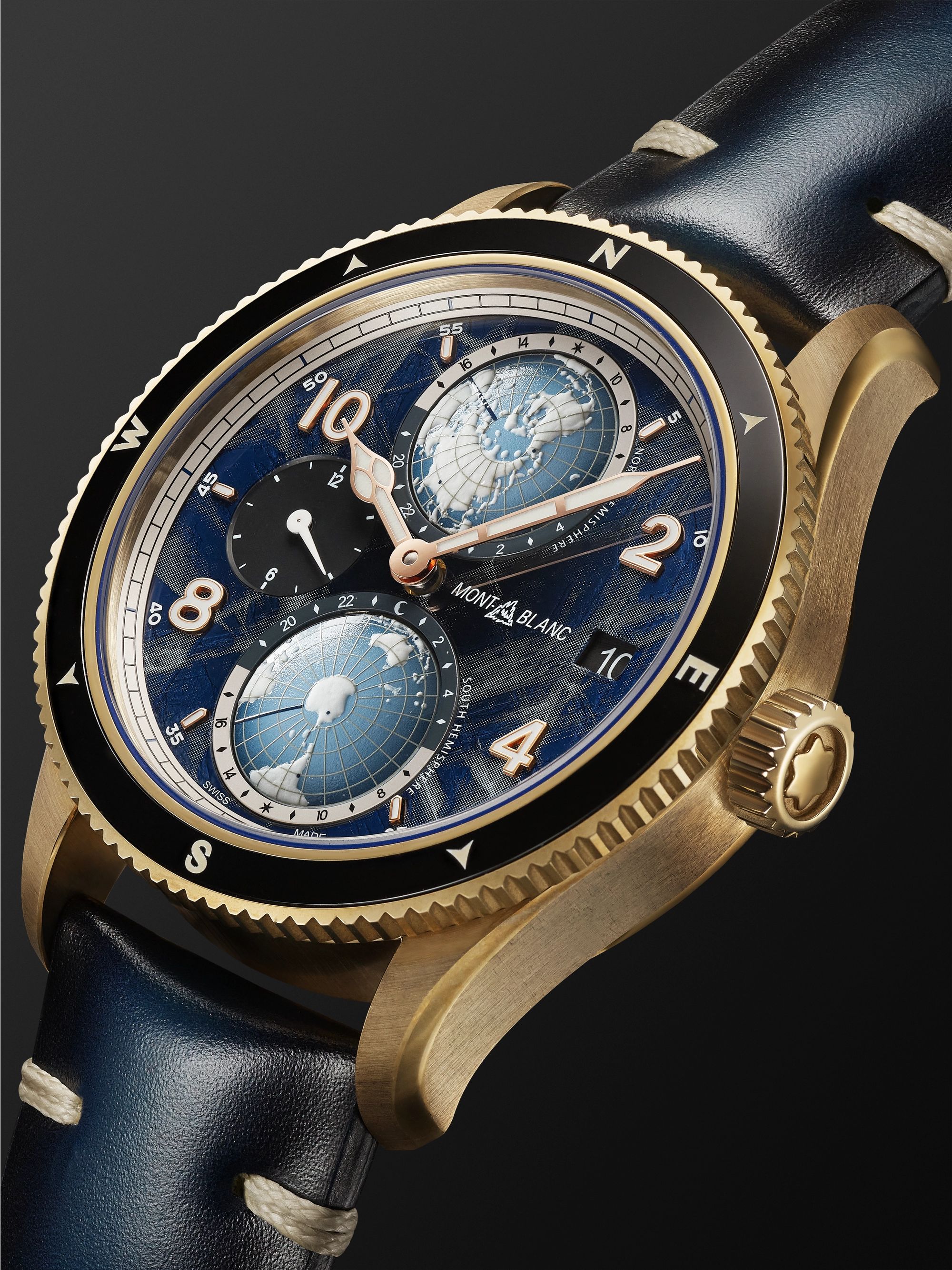 MONTBLANC 1858 Geosphere 0 Oxygen Limited Edition Automatic GMT 42mm Bronze, Ceramic and Leather Watch, Ref. No. 129415