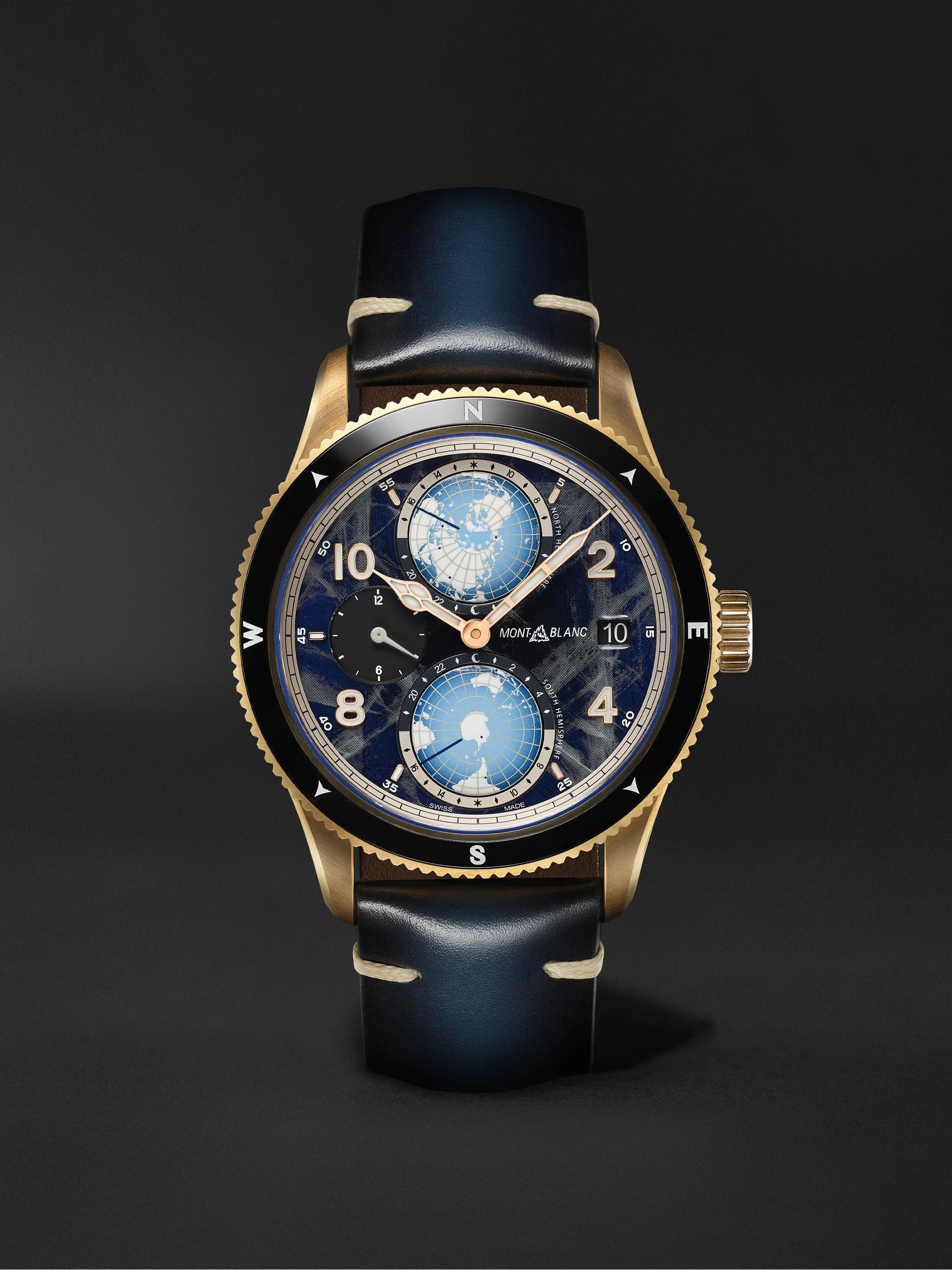 MONTBLANC 1858 Geosphere 0 Oxygen Limited Edition Automatic GMT 42mm Bronze, Ceramic and Leather Watch, Ref. No. 129415