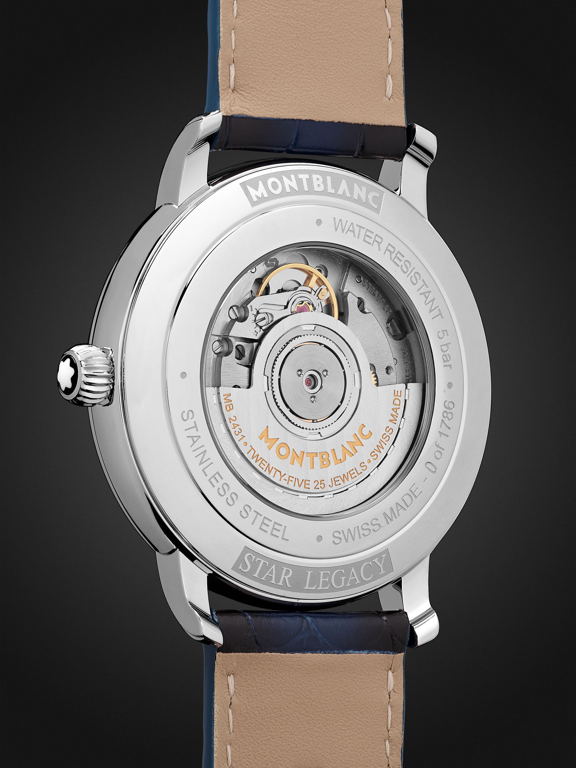 MONTBLANC Star Legacy Limited-Edition Automatic Moon-Phase 42mm Stainless Steel and Alligator Watch, Ref. No. 129630