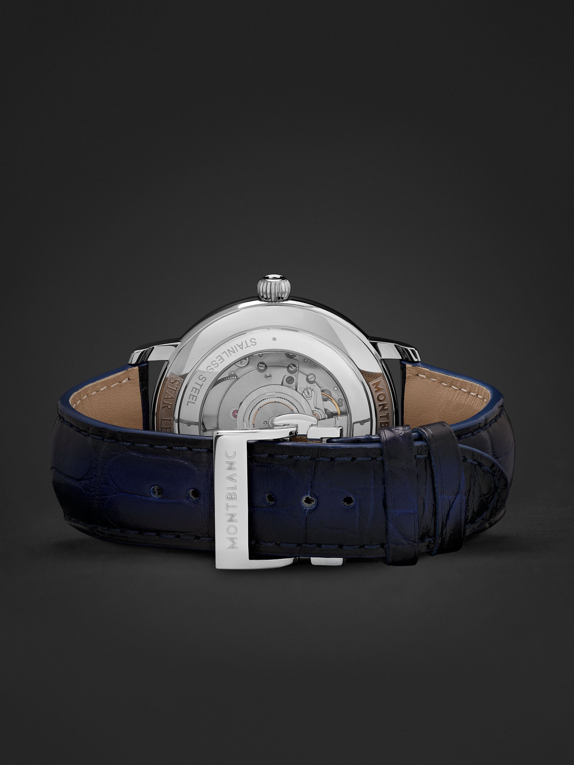 MONTBLANC Star Legacy Limited-Edition Automatic Moon-Phase 42mm Stainless Steel and Alligator Watch, Ref. No. 129630