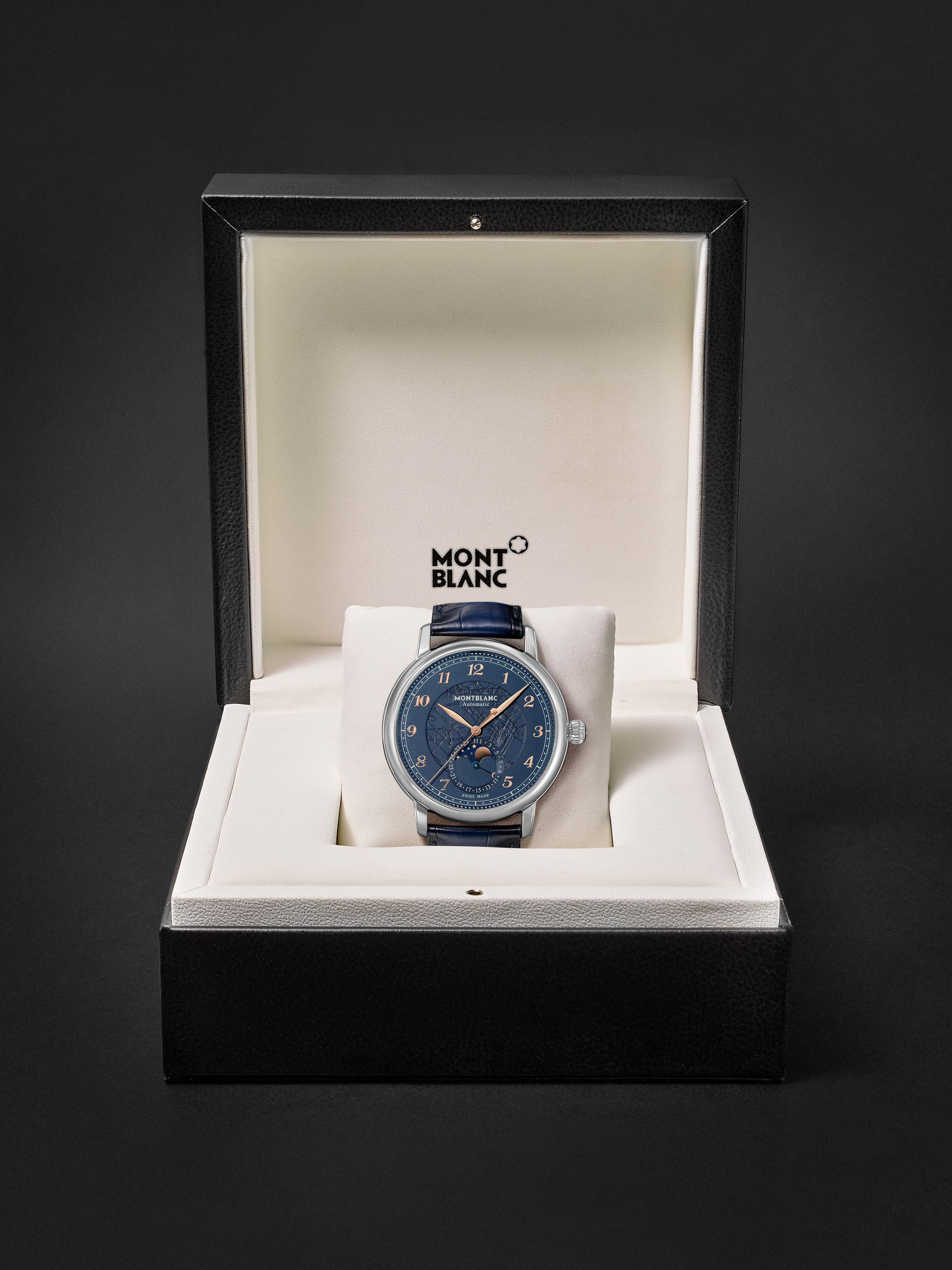 MONTBLANC Star Legacy Limited-Edition Automatic Moon-Phase 42mm Stainless Steel and Alligator Watch, Ref. No. 129630