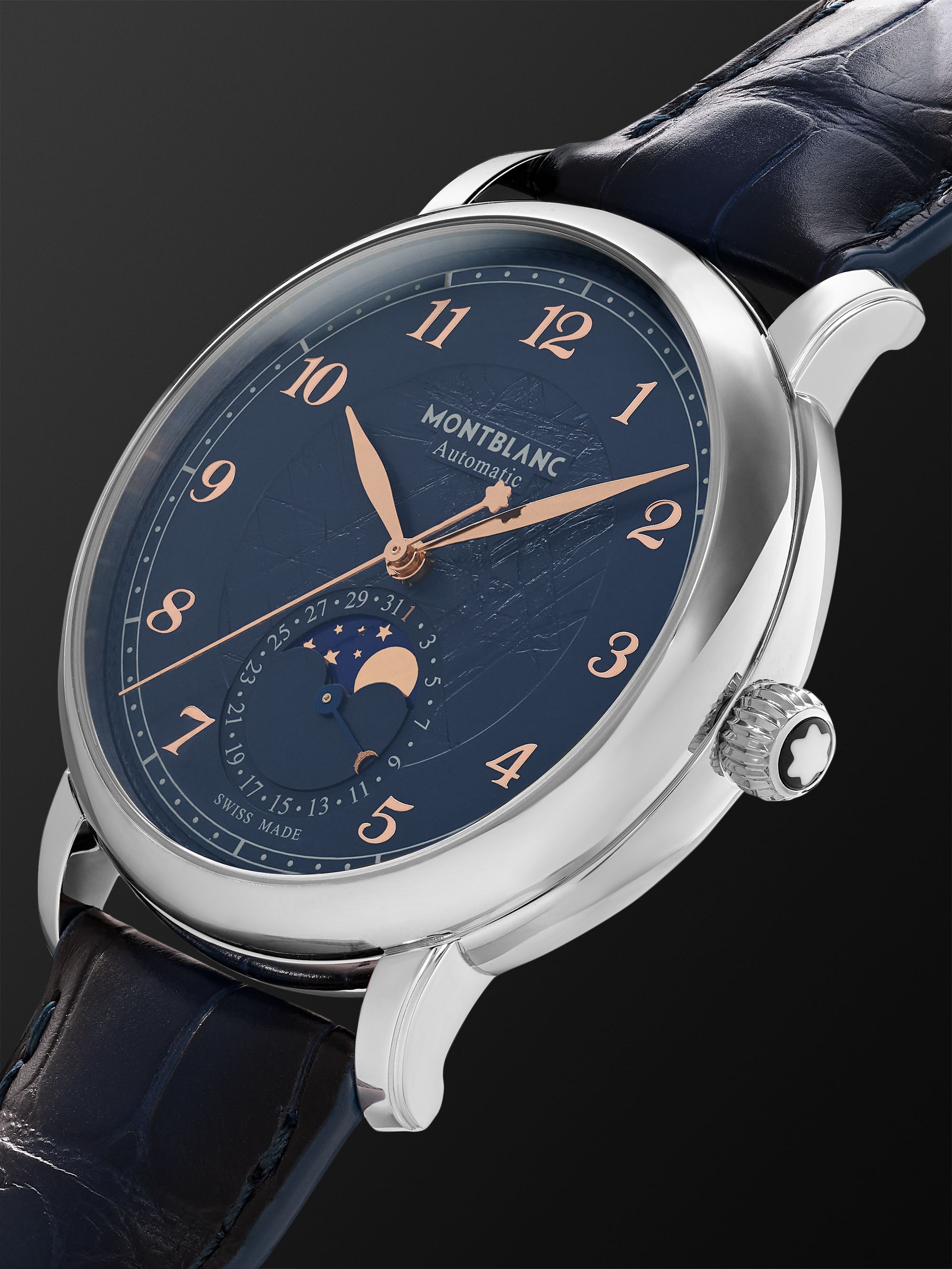 MONTBLANC Star Legacy Limited-Edition Automatic Moon-Phase 42mm Stainless Steel and Alligator Watch, Ref. No. 129630