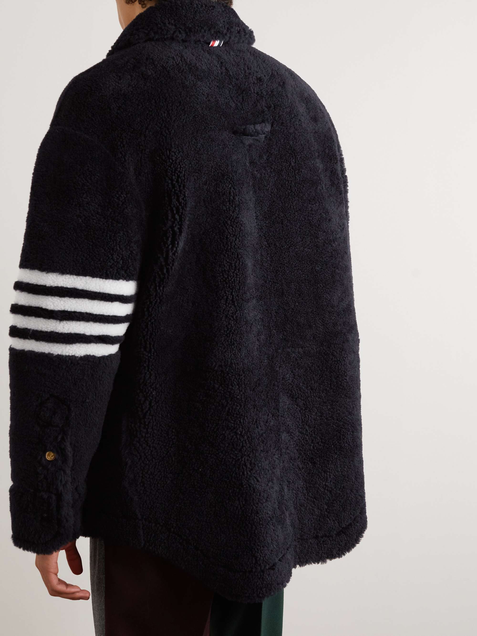 THOM BROWNE Oversized Striped Shearling Jacket