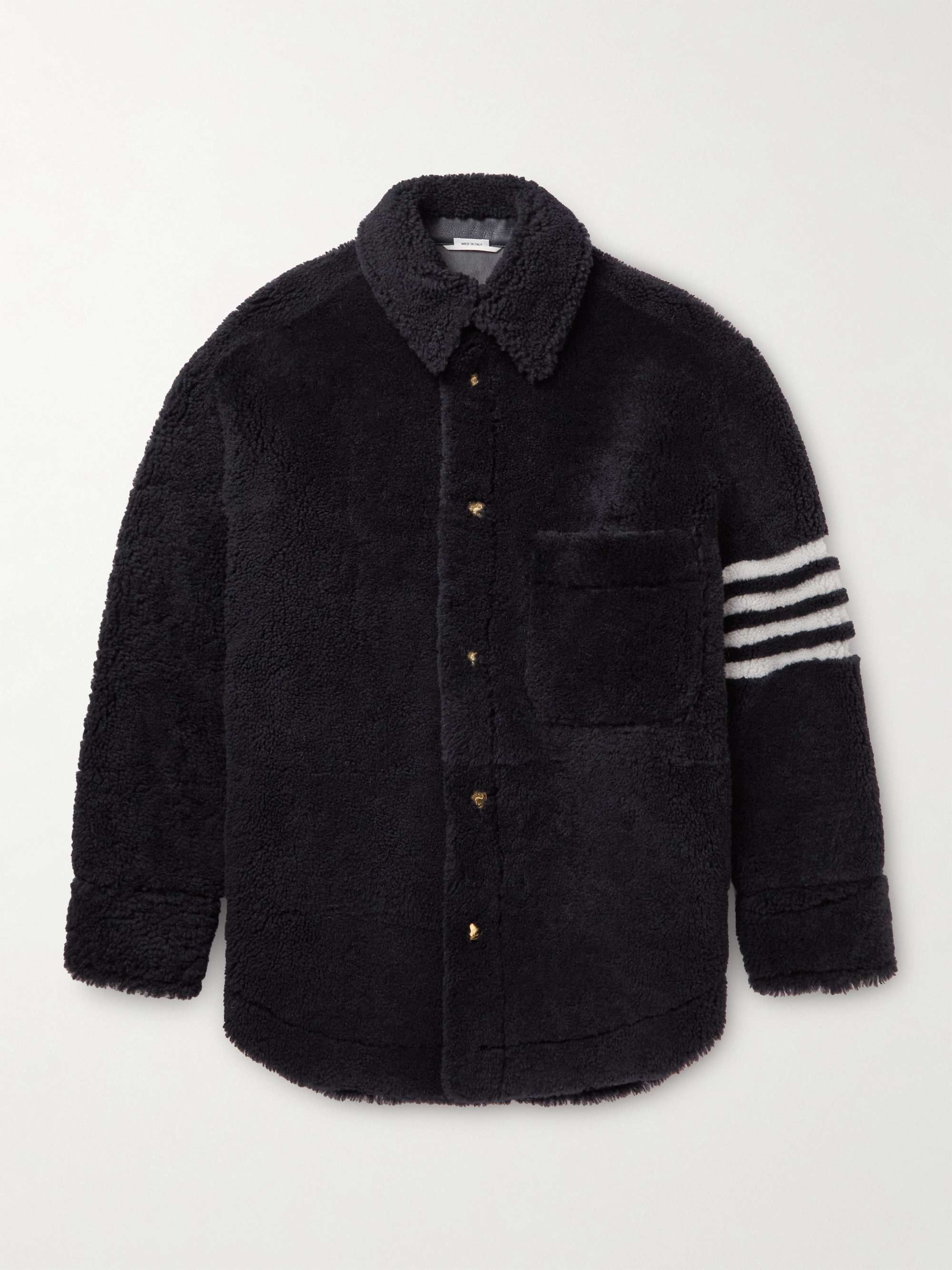 THOM BROWNE Oversized Striped Shearling Jacket