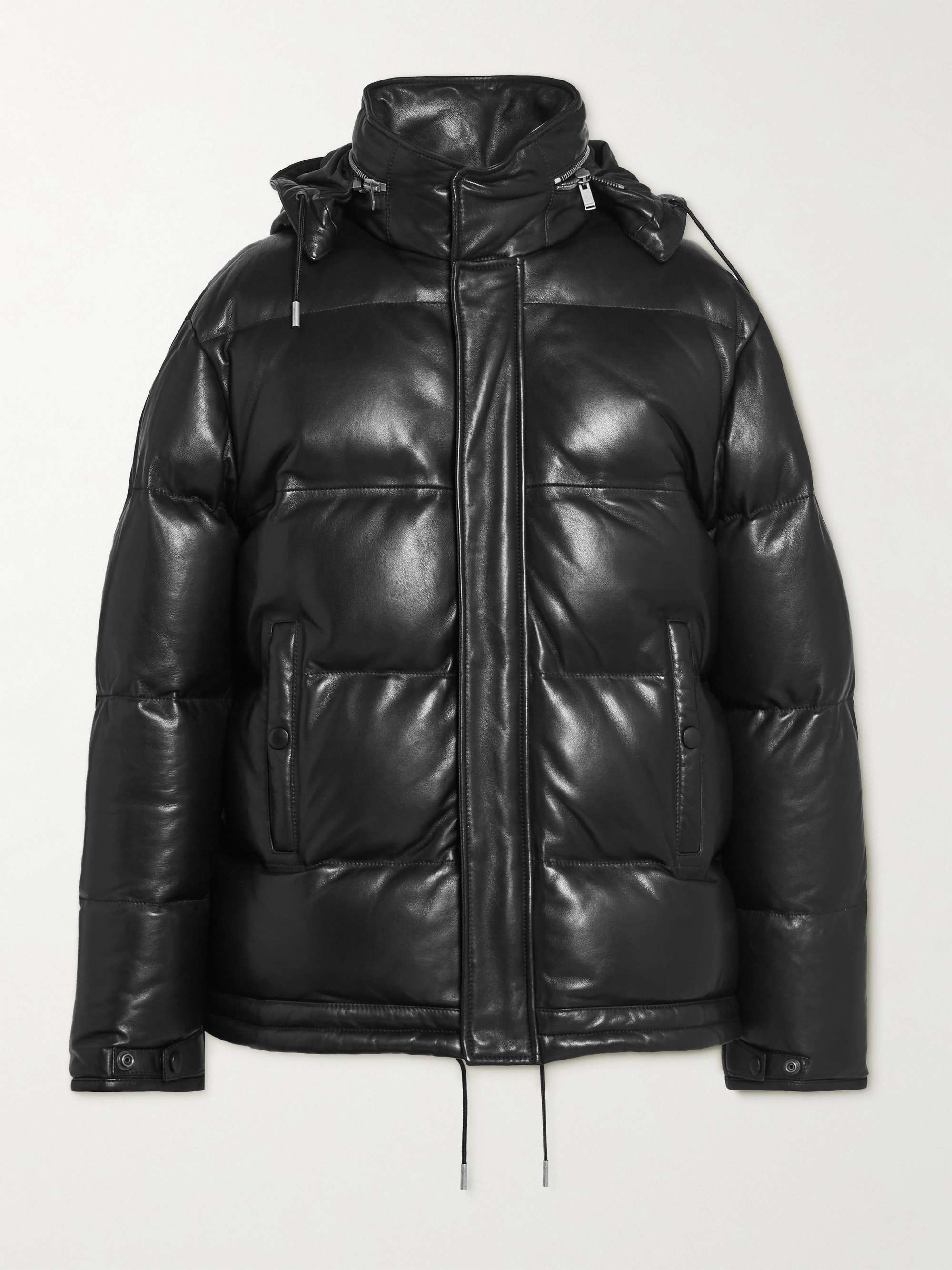 SAINT LAURENT Quilted Leather Hooded Down Jacket for Men