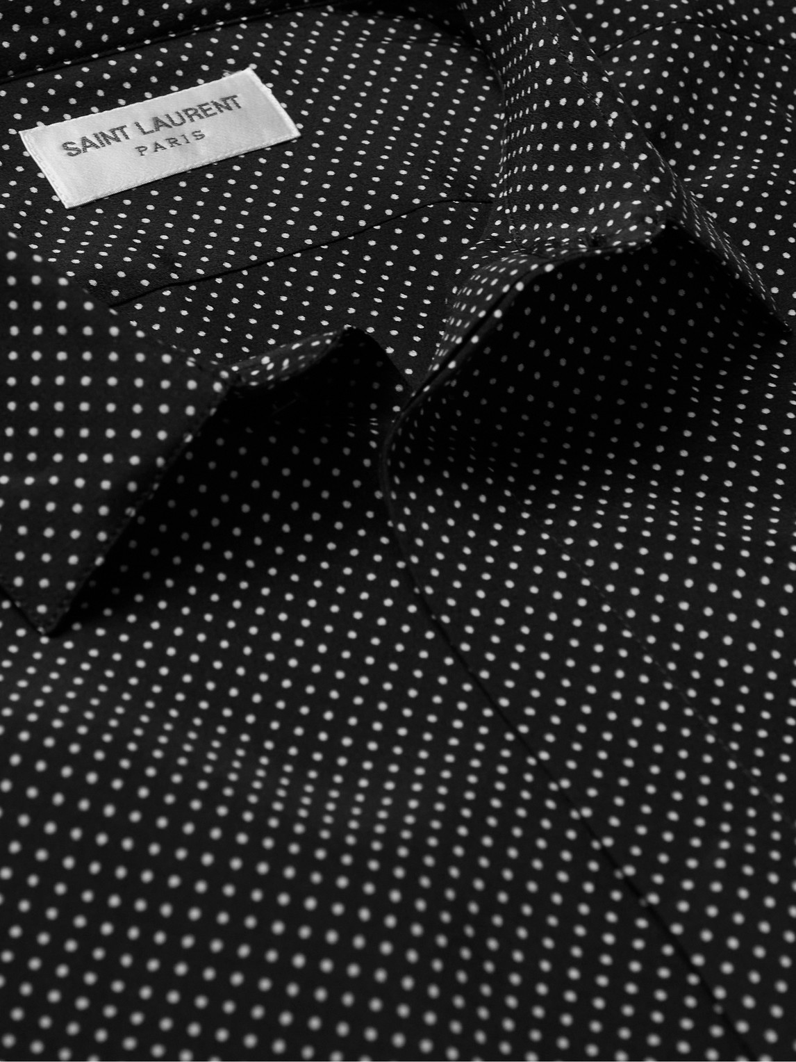 Shop Saint Laurent Polka-dot Silk-crepe Shirt In Black