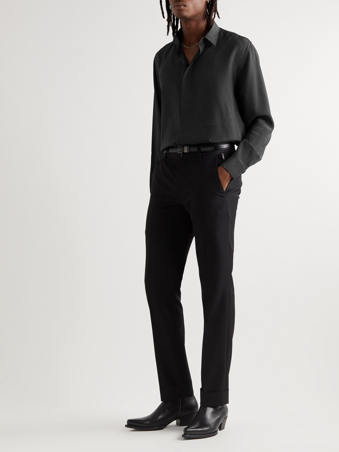 Shop Saint Laurent Polka-dot Silk-crepe Shirt In Black