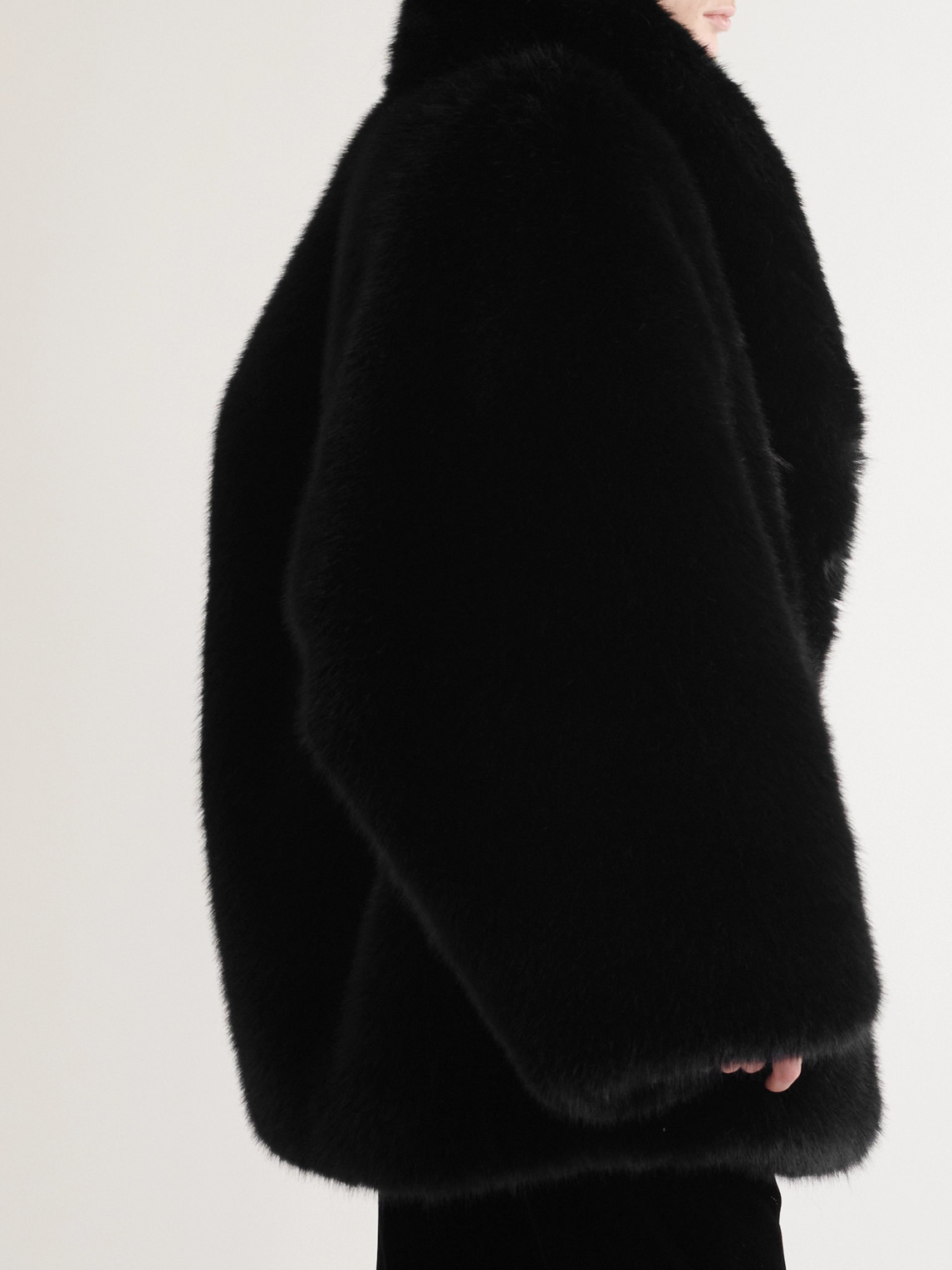 Shop Saint Laurent Faux Fur Coat In Black