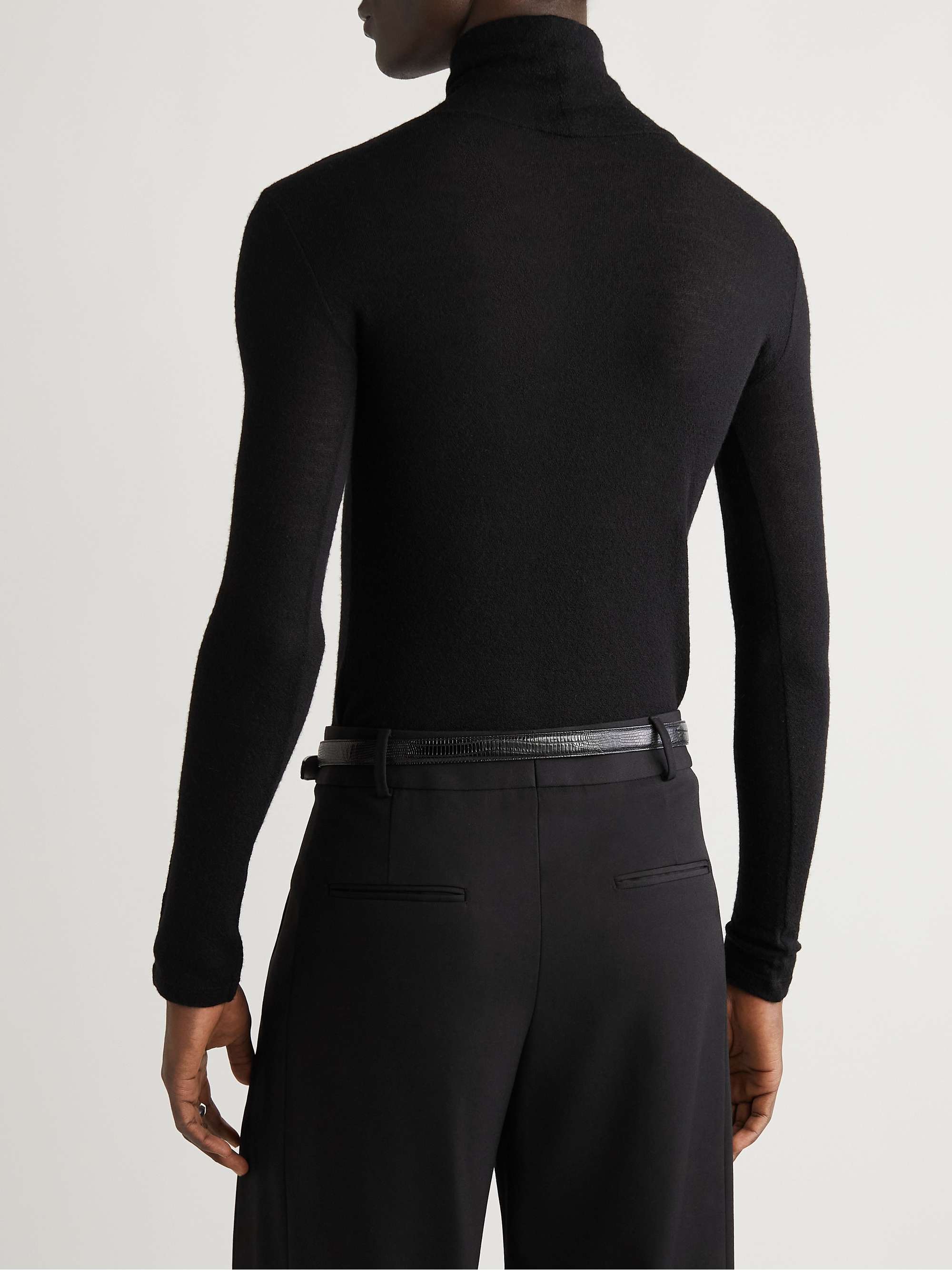 SAINT LAURENT Logo-Embroidered Wool-Jersey Turtleneck Top