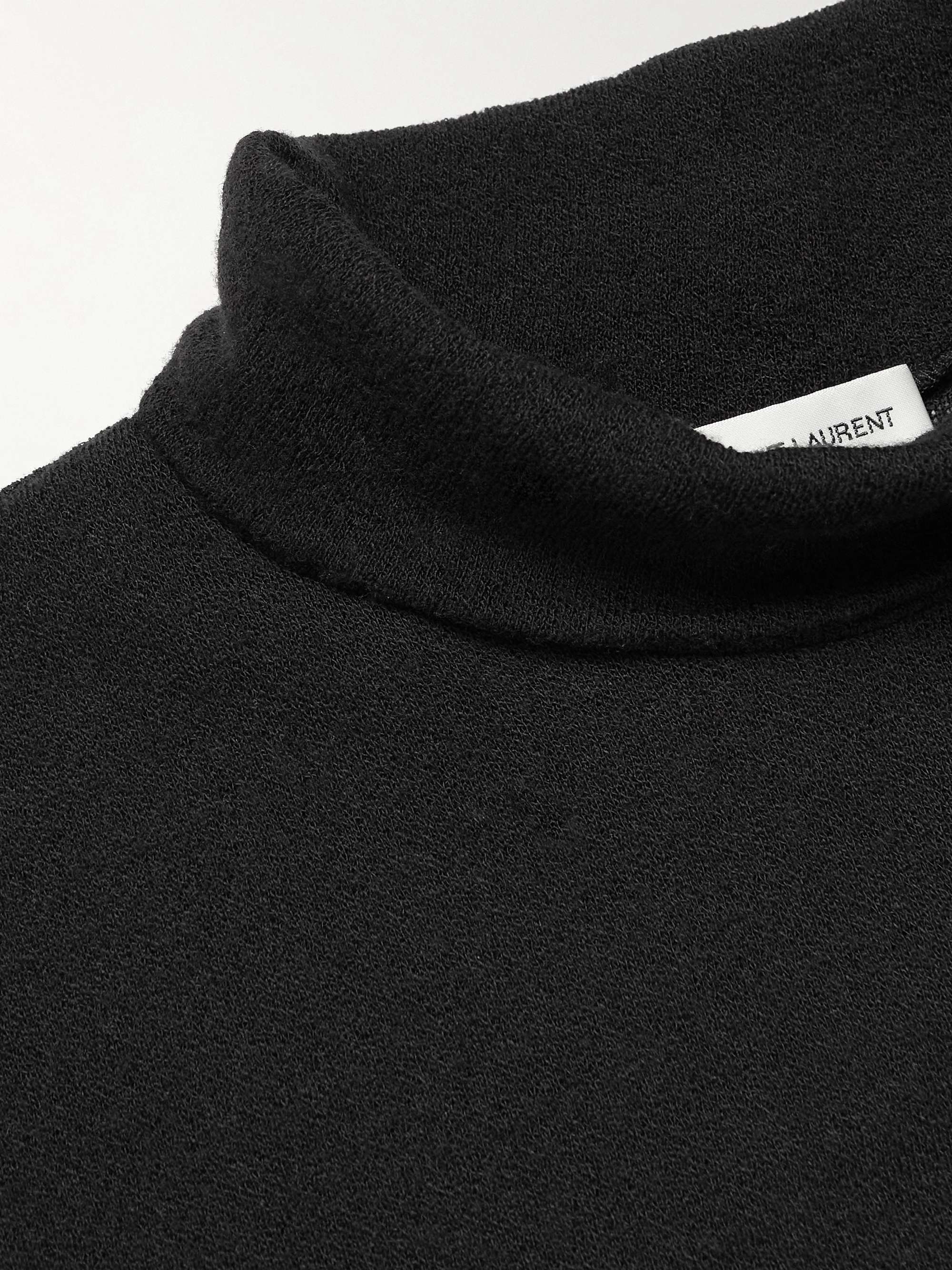 SAINT LAURENT Logo-Embroidered Wool-Jersey Turtleneck Top