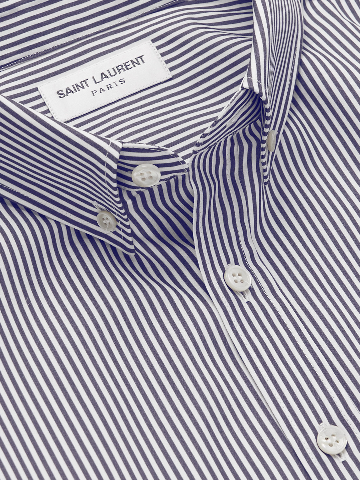 Shop Saint Laurent Monogram Button-down Collar Striped Cotton-poplin Shirt In Blue