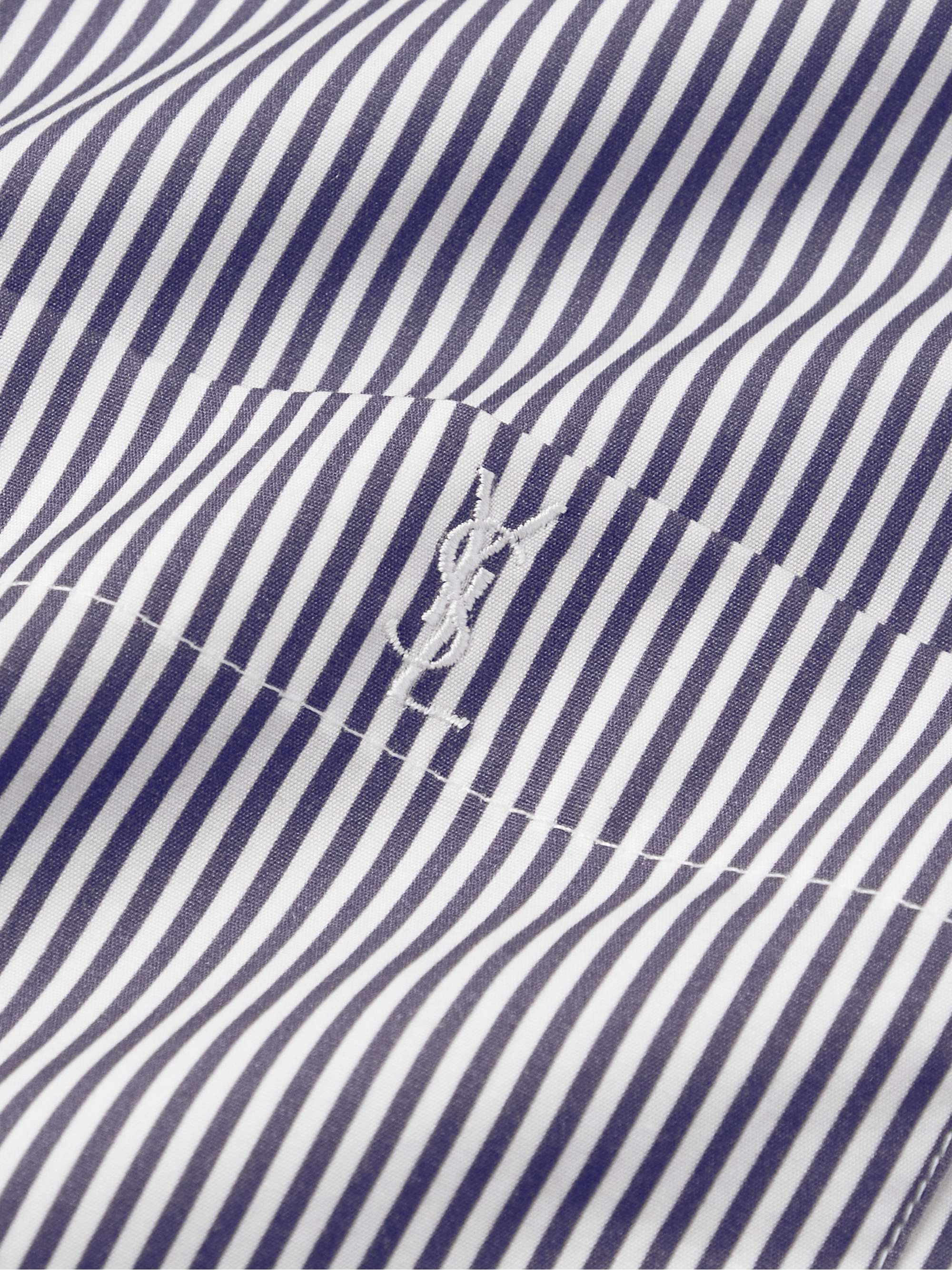 SAINT LAURENT Monogram Button-Down Collar Striped Cotton-Poplin Shirt