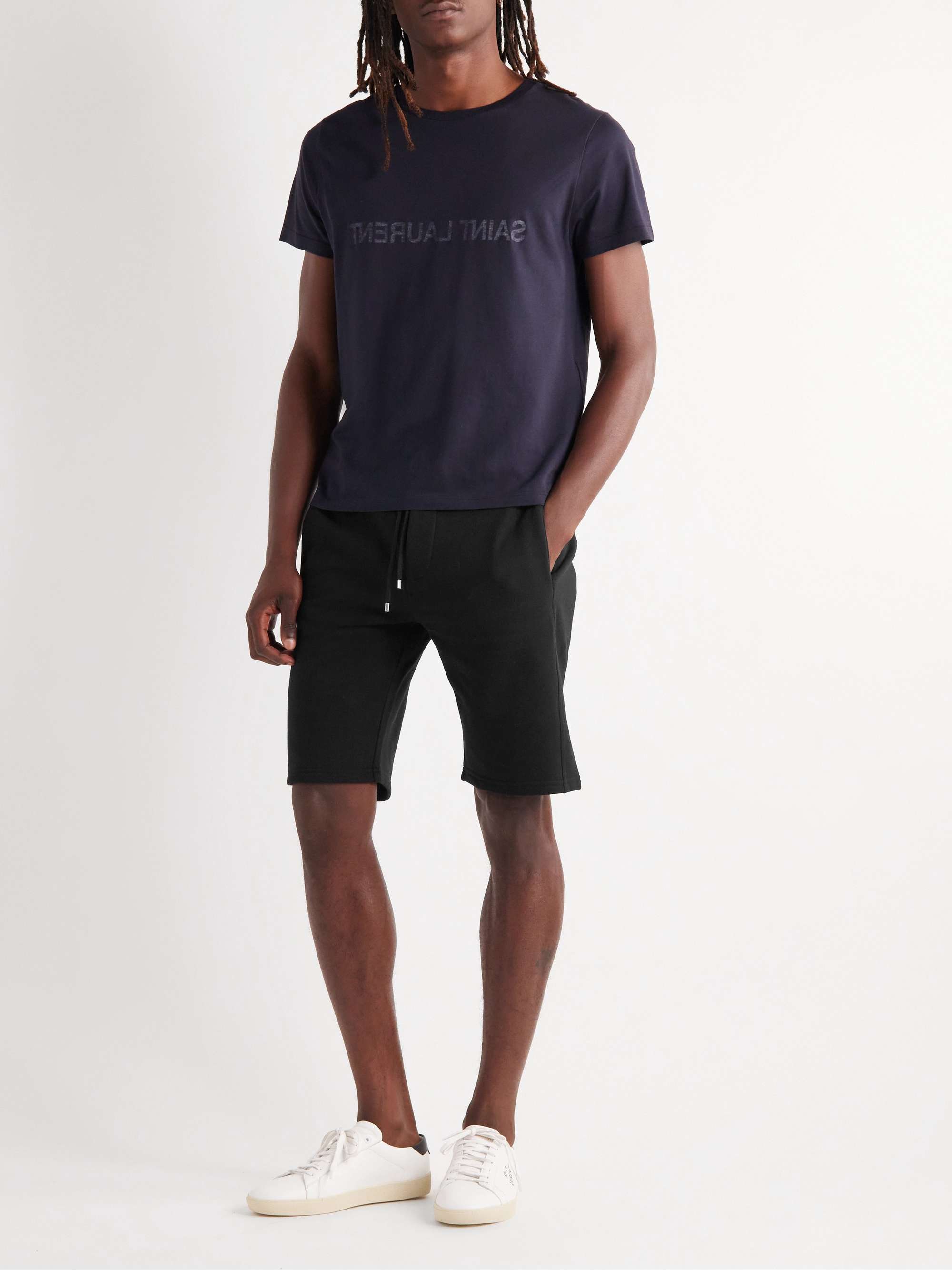 SAINT LAURENT Straight-Leg Cotton-Jersey Drawstring Bermuda Shorts