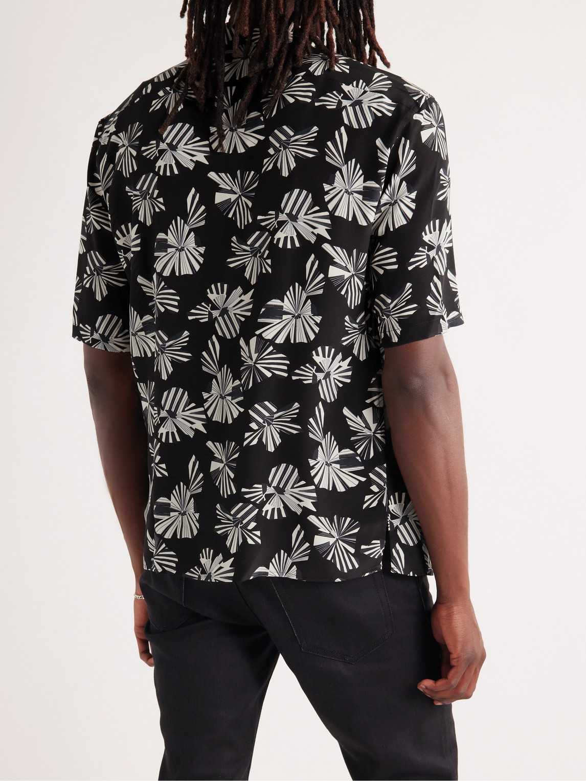 Shop Saint Laurent Printed Silk-chemise Polo Shirt In Black