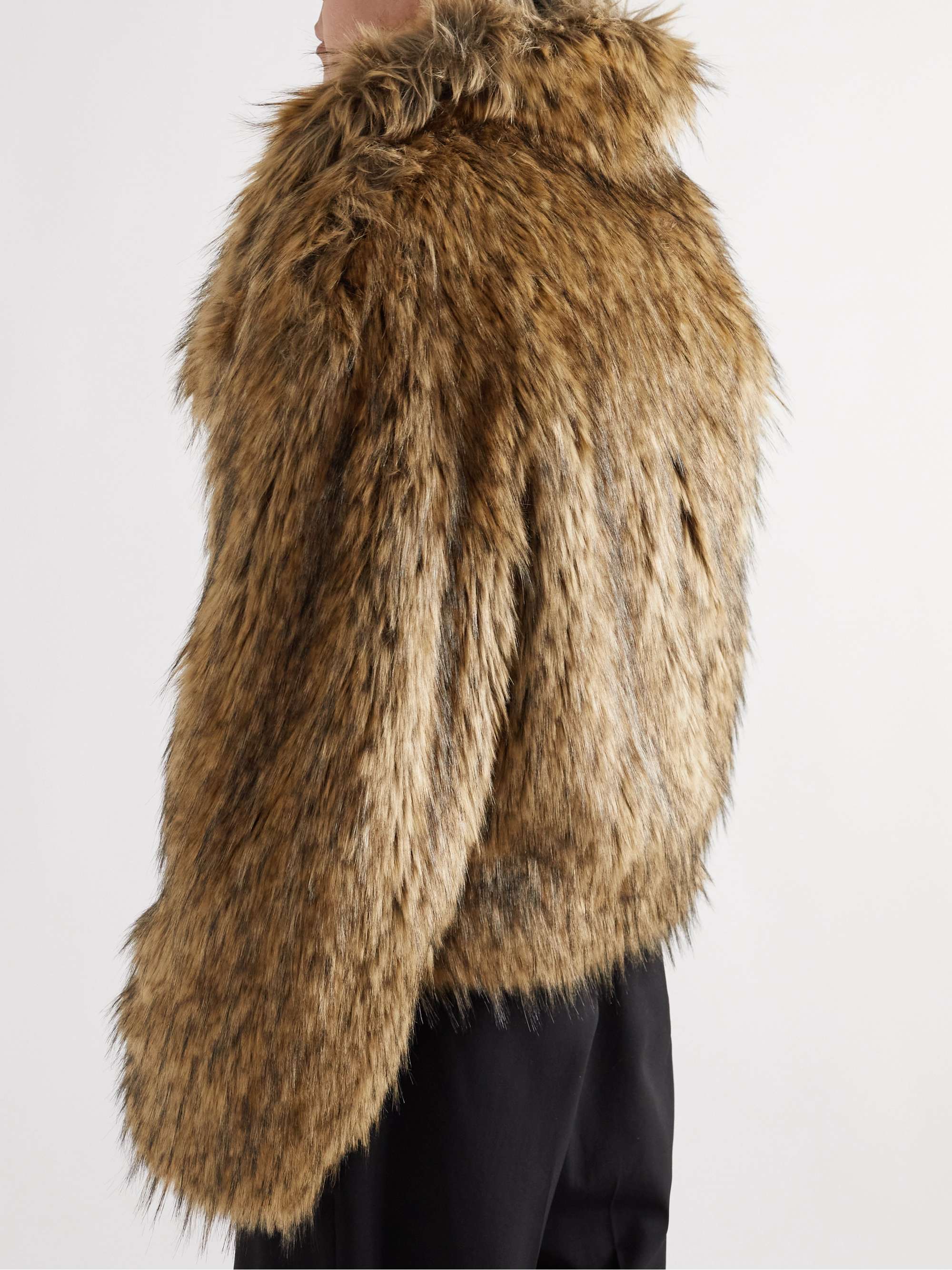 SAINT LAURENT Asymmetric Faux Fur Coat