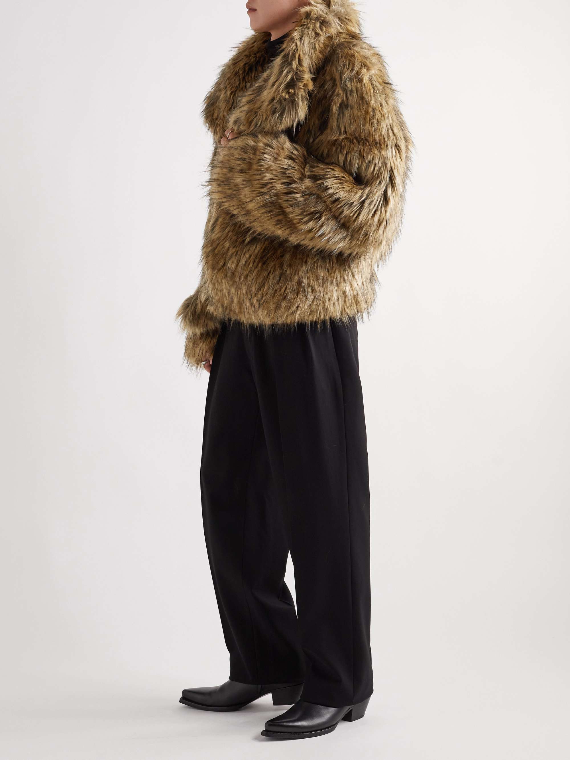 Faux Fur Trim Asymmetrical Coat