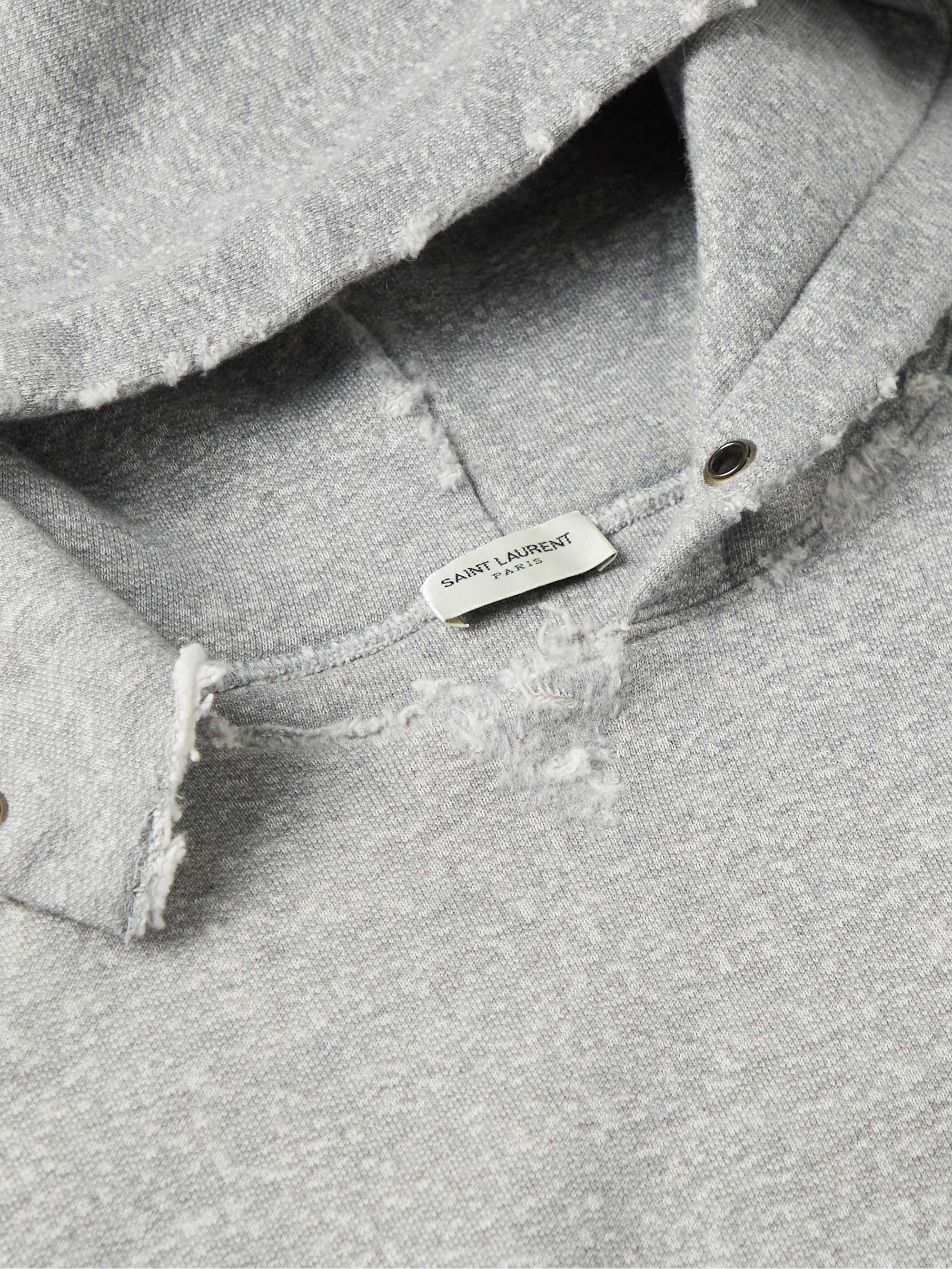 SAINT LAURENT Distressed Cotton-Jersey Hoodie