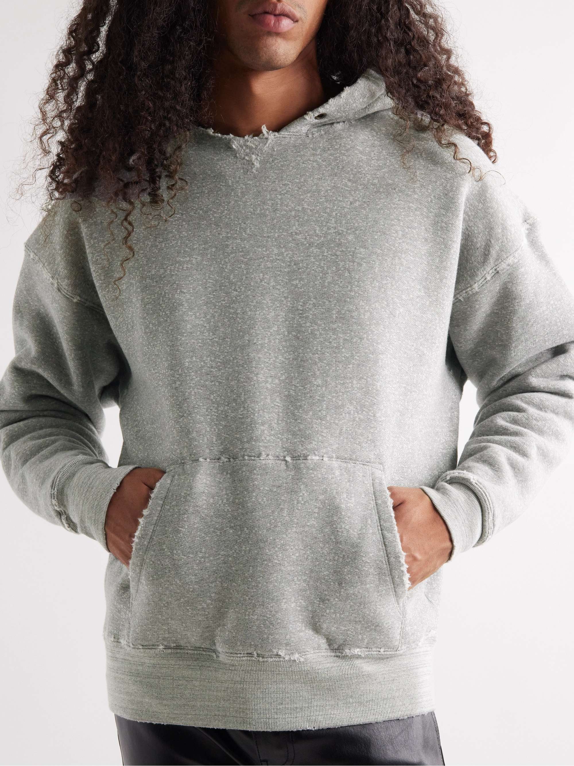 SAINT LAURENT Distressed Cotton-Jersey Hoodie