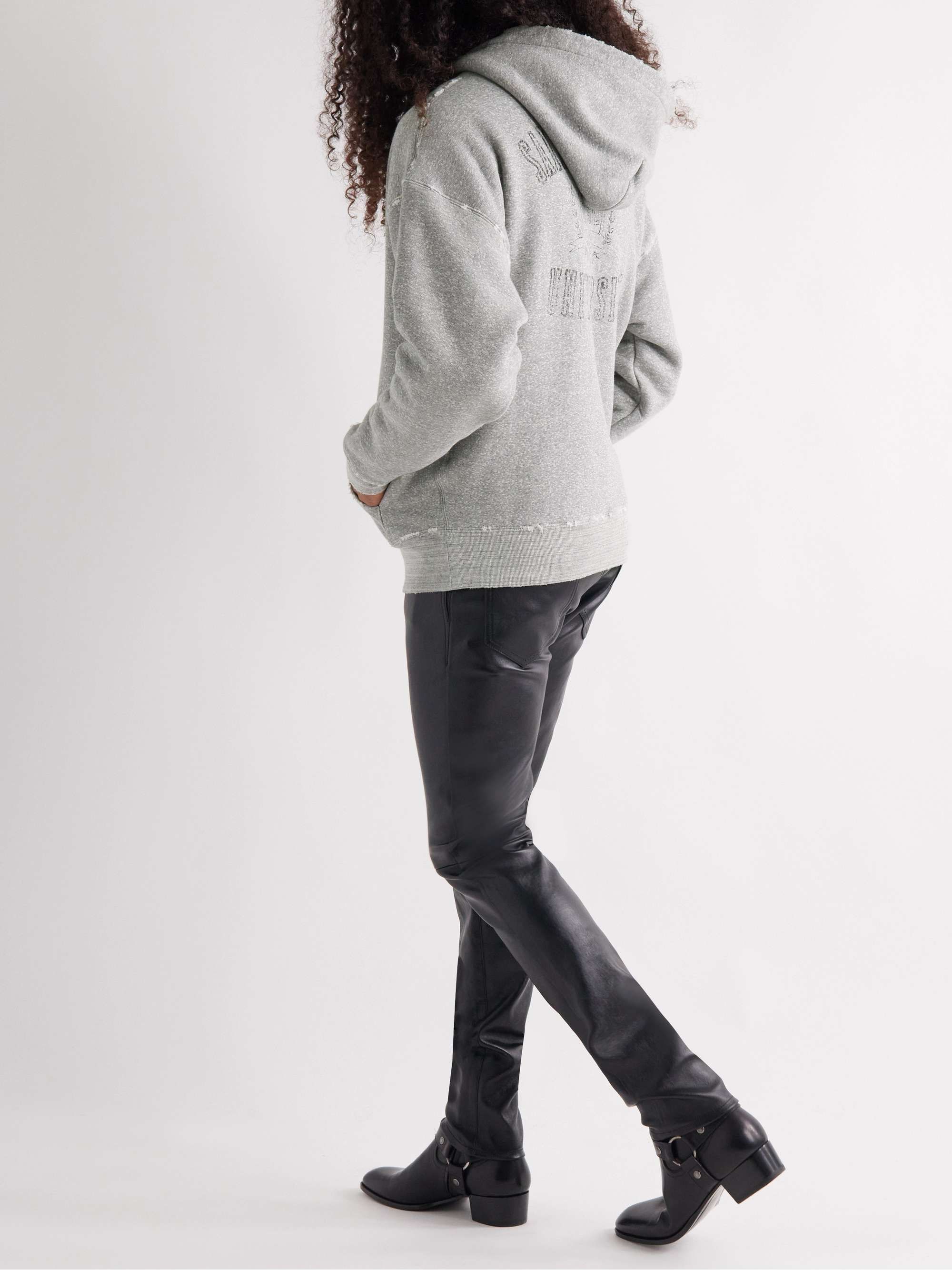 SAINT LAURENT Distressed Cotton-Jersey Hoodie