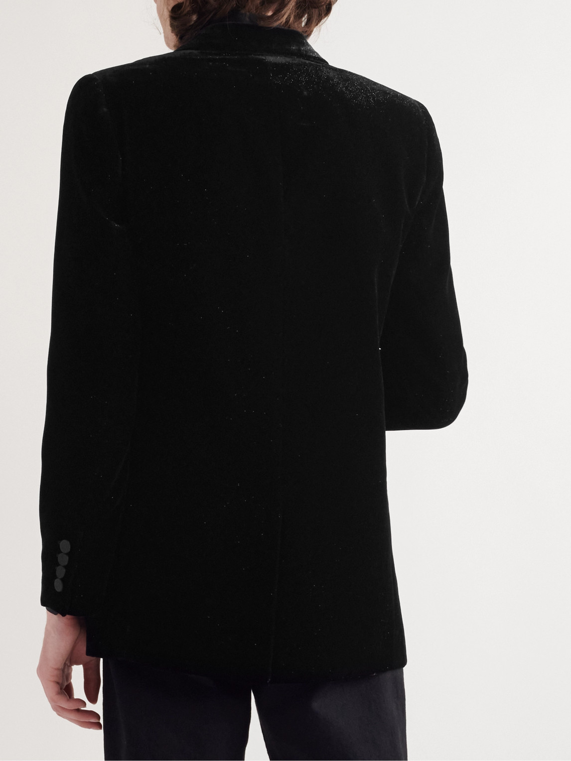 Shop Saint Laurent Slim-fit Metallic Velvet Blazer In Black