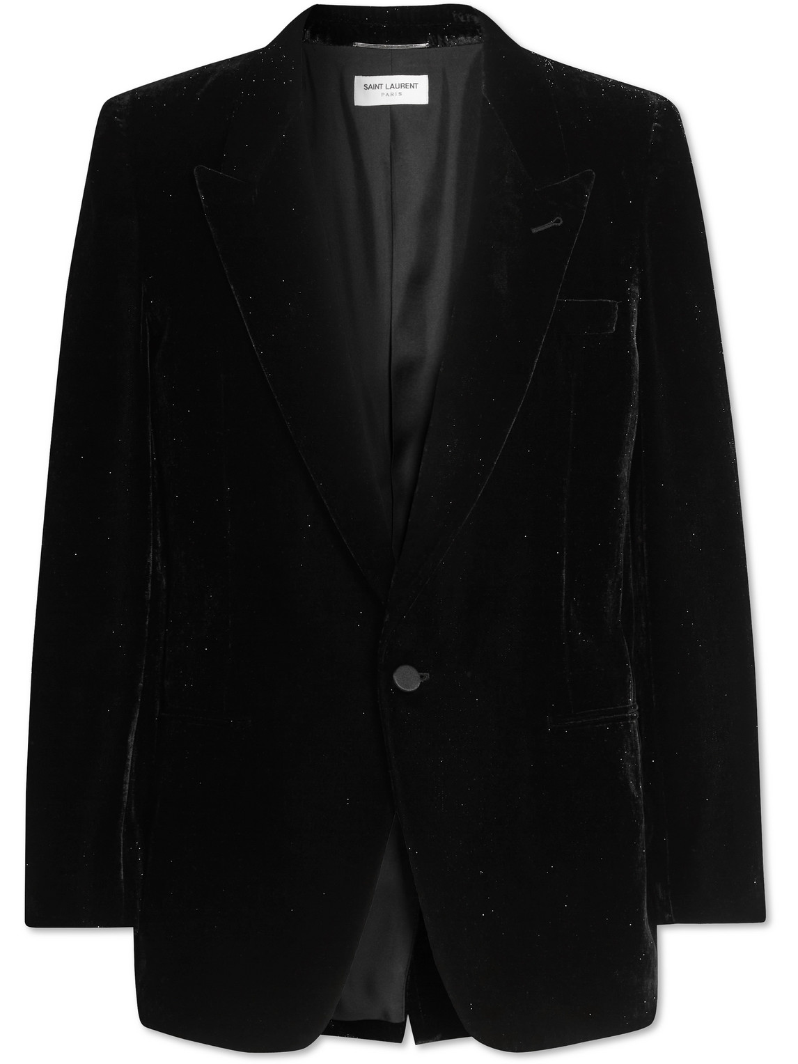 Saint Laurent Dark Green Single-breasted Velvet Blazer In Black